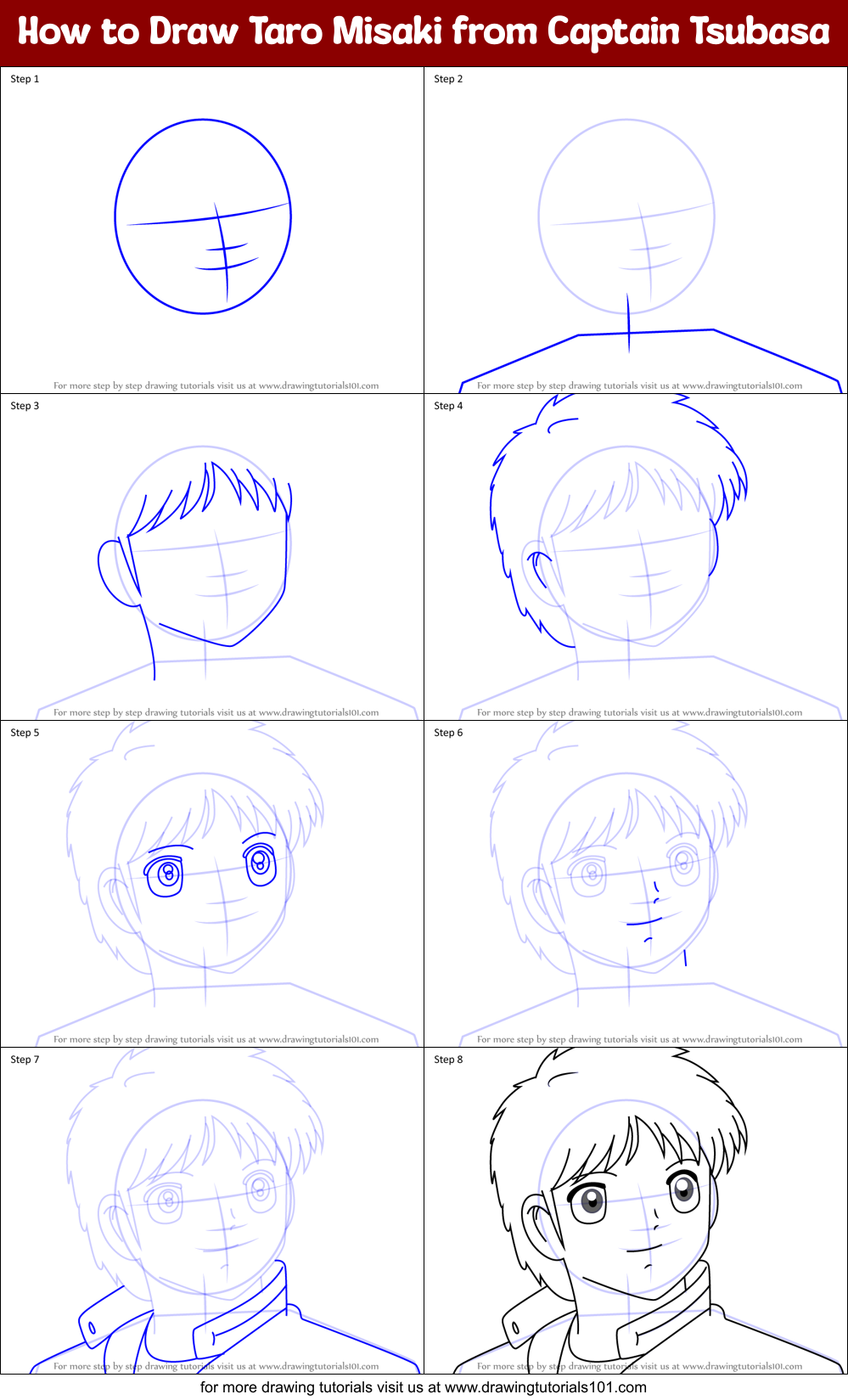 How to Draw Taro Misaki from Captain Tsubasa Printable Step by Step