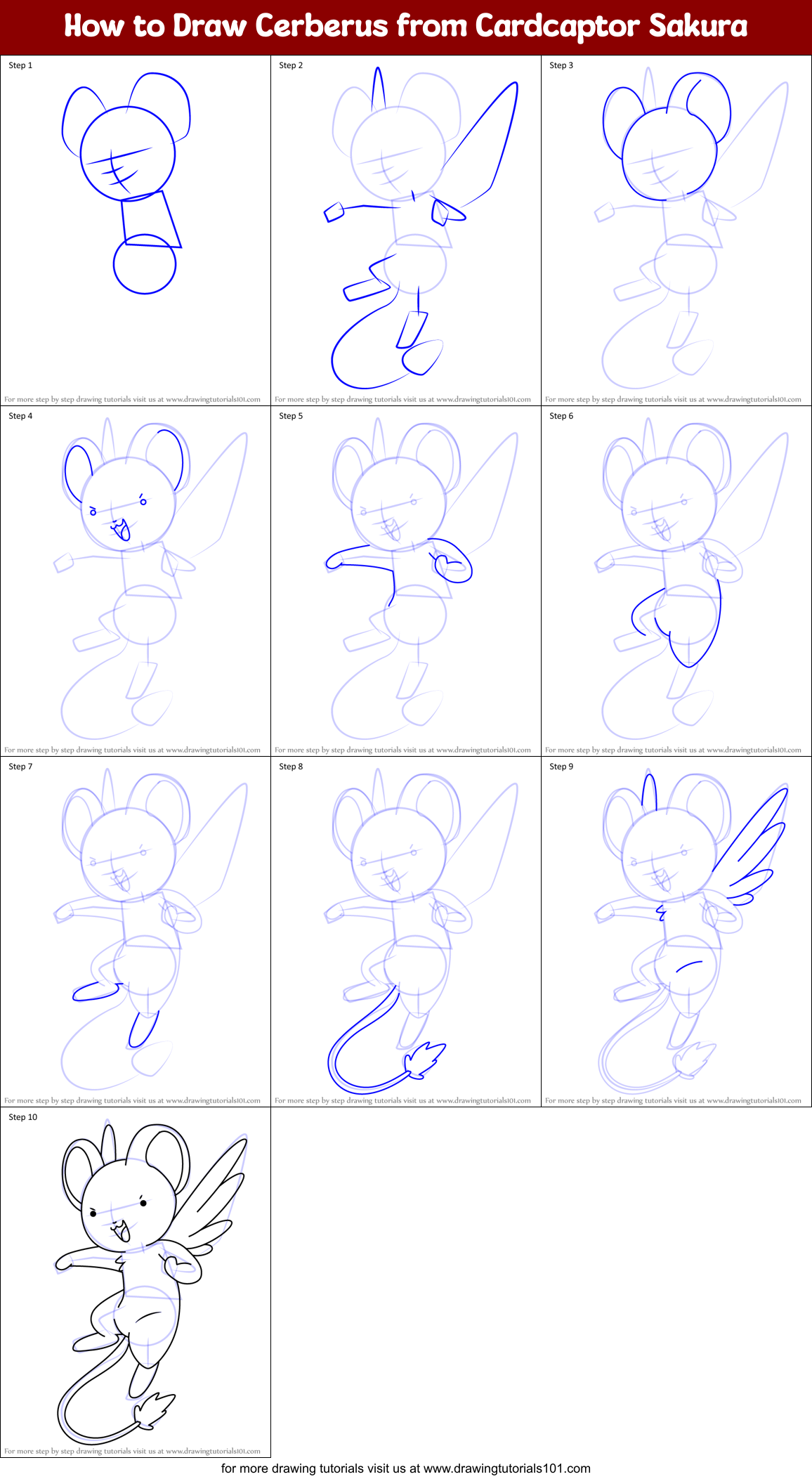 How to Draw Cerberus from Cardcaptor Sakura Printable Step by Step