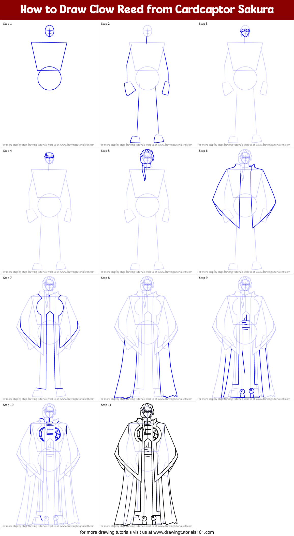 How to Draw Clow Reed from Cardcaptor Sakura Printable Step by Step