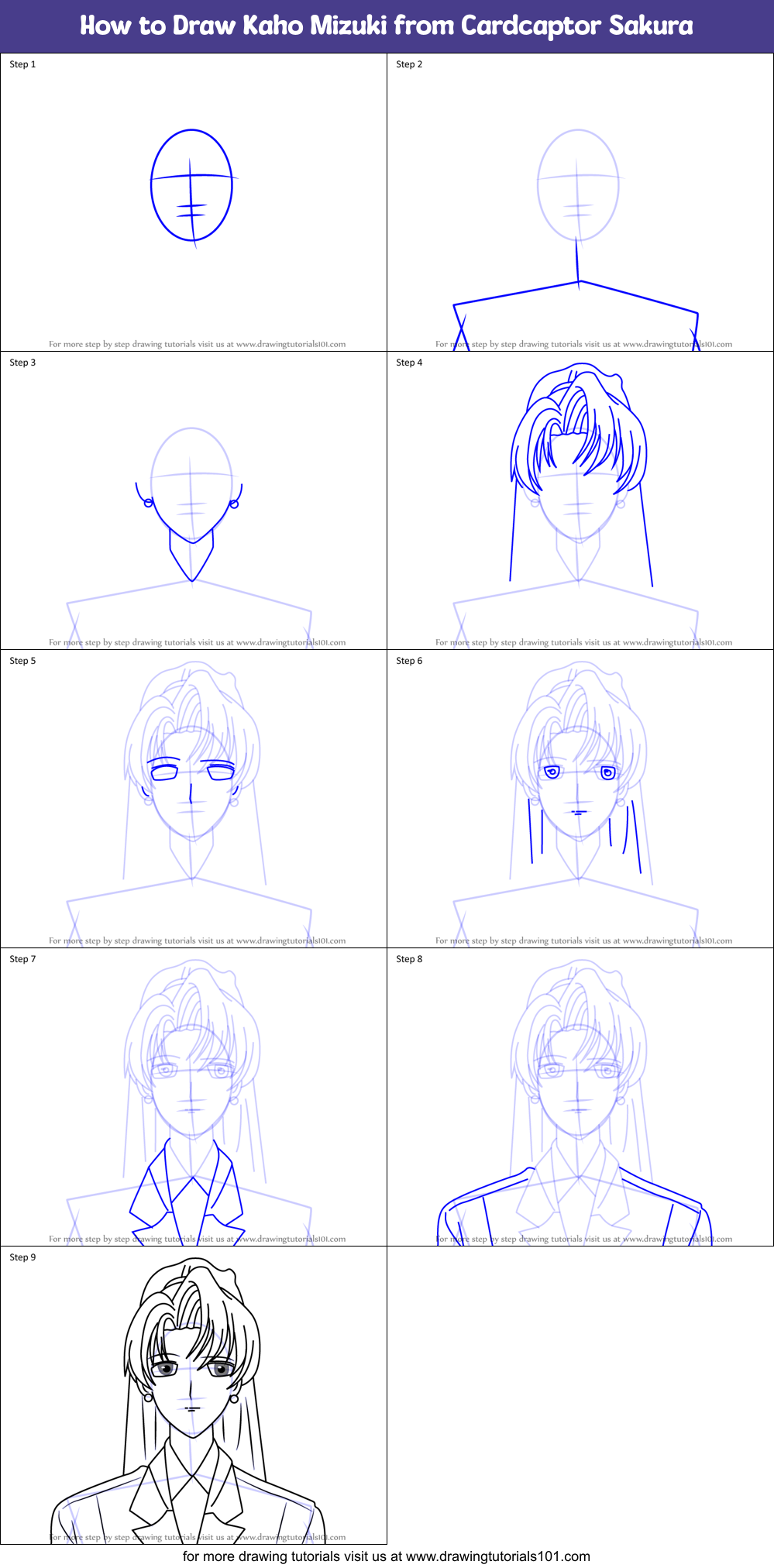 How to Draw Kaho Mizuki from Cardcaptor Sakura Printable Step by Step