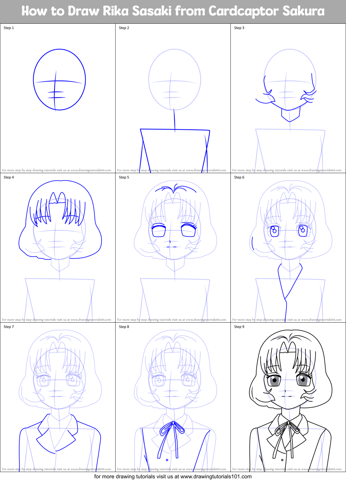 How to Draw Rika Sasaki from Cardcaptor Sakura Printable Step by Step
