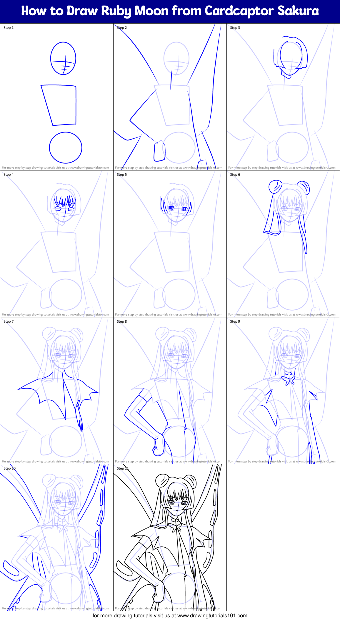 How to Draw Ruby Moon from Cardcaptor Sakura Printable Step by Step