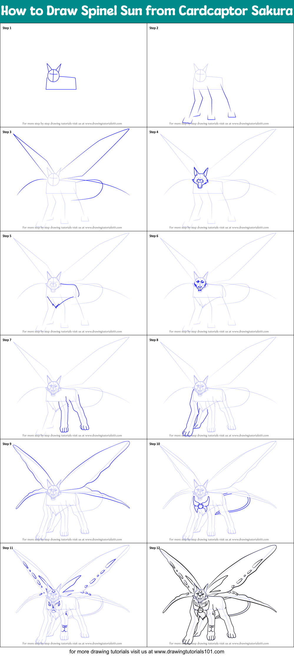 How to Draw Spinel Sun from Cardcaptor Sakura Printable Step by Step