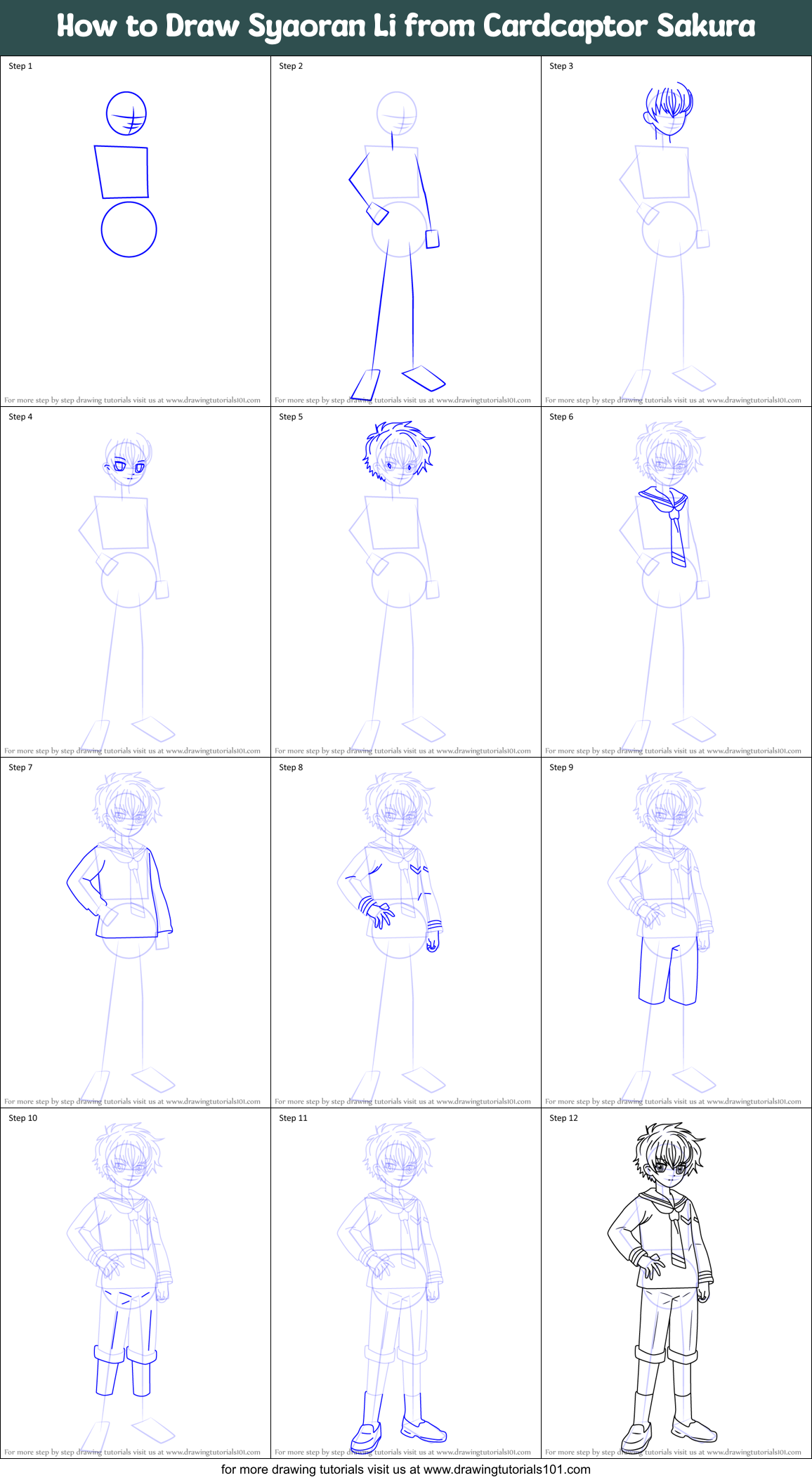 How to Draw Syaoran Li from Cardcaptor Sakura Printable Step by Step