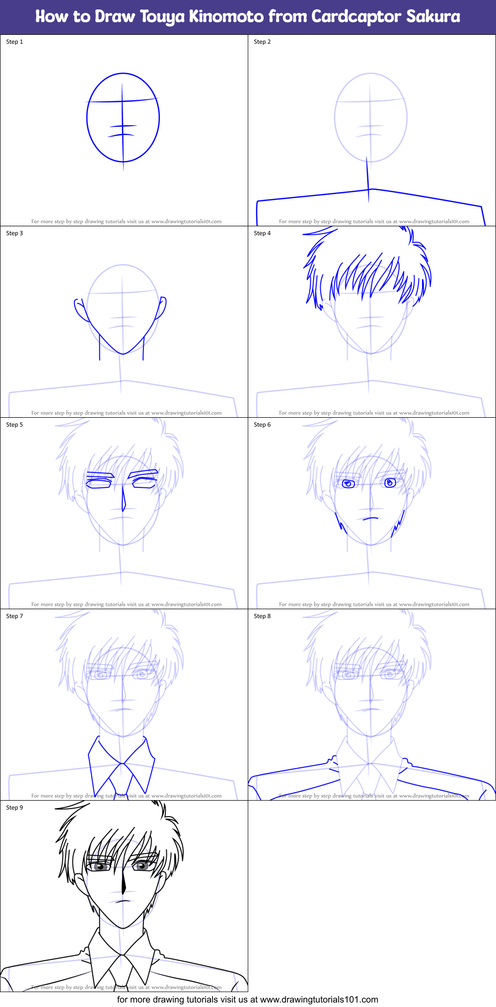 How to Draw Touya Kinomoto from Cardcaptor Sakura Printable Step by Step