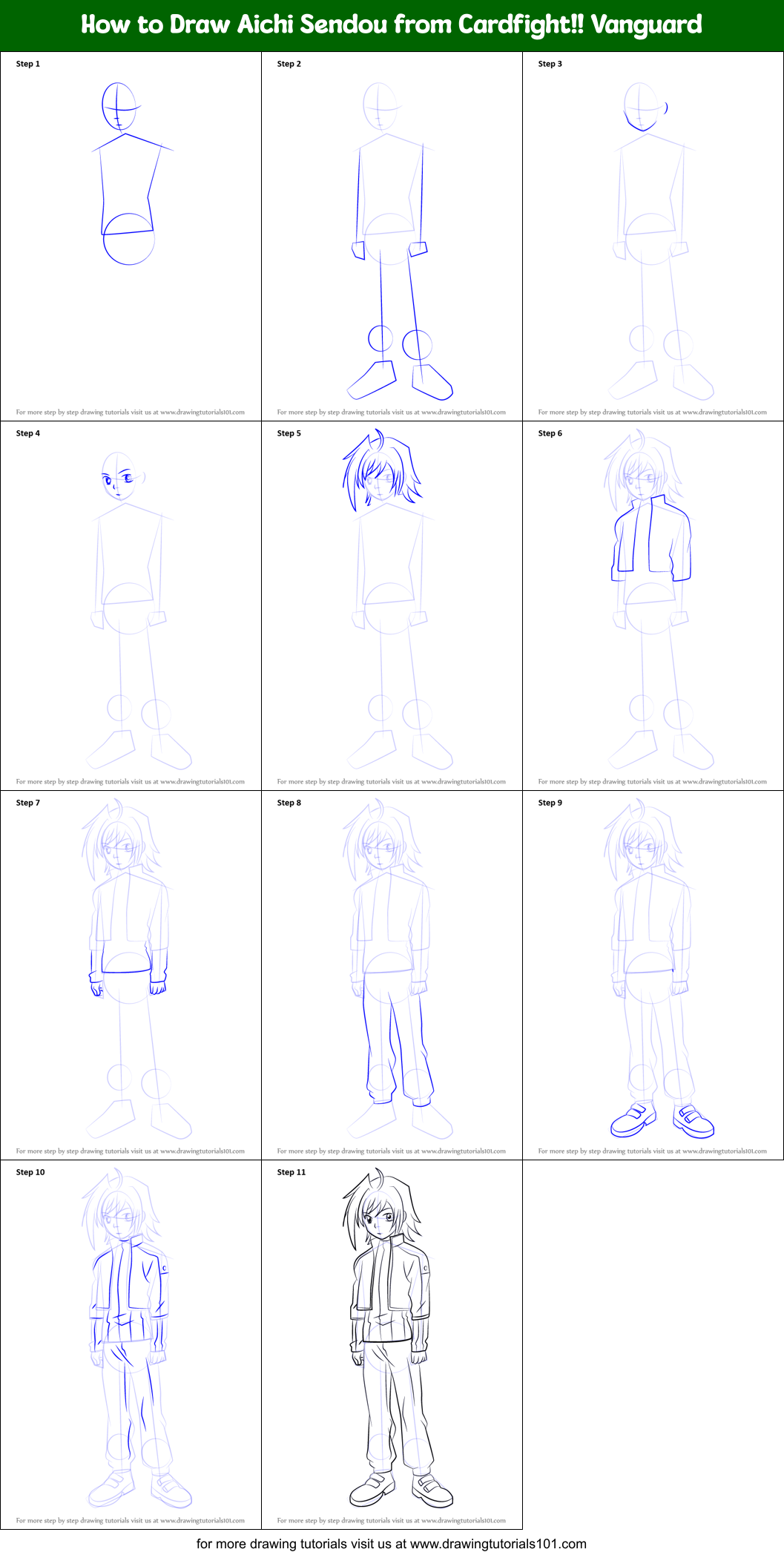 How to Draw Aichi Sendou from Cardfight!! Vanguard Printable Step by Step