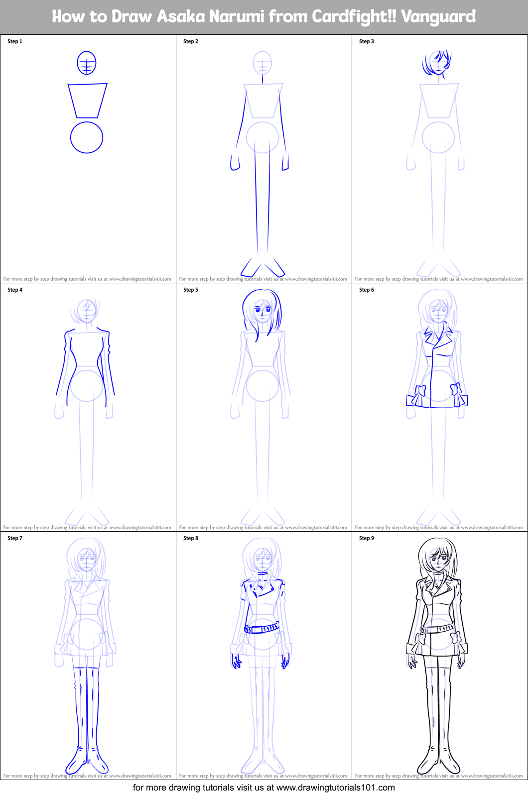 How to Draw Asaka Narumi from Cardfight!! Vanguard Printable Step by Step