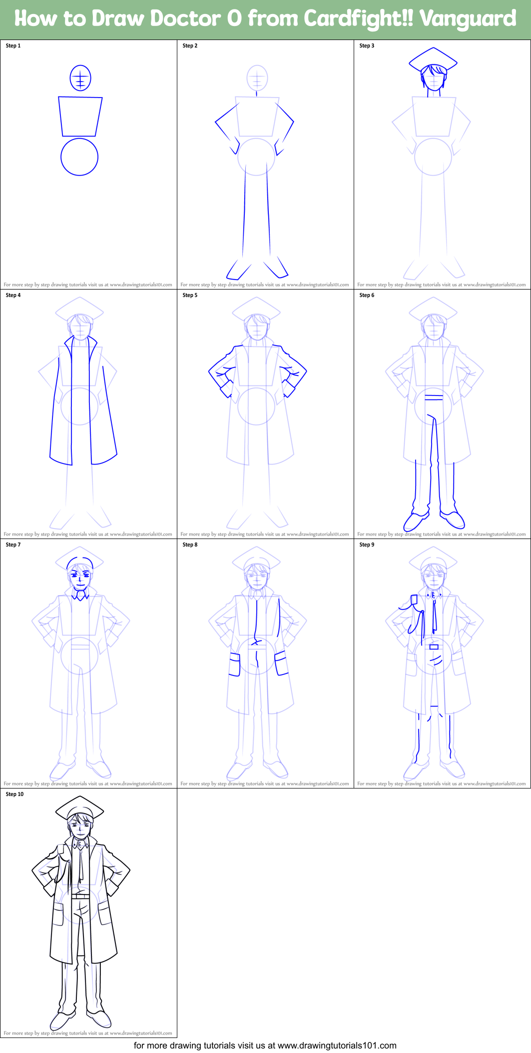 How to Draw Doctor O from Cardfight!! Vanguard Printable Step by Step