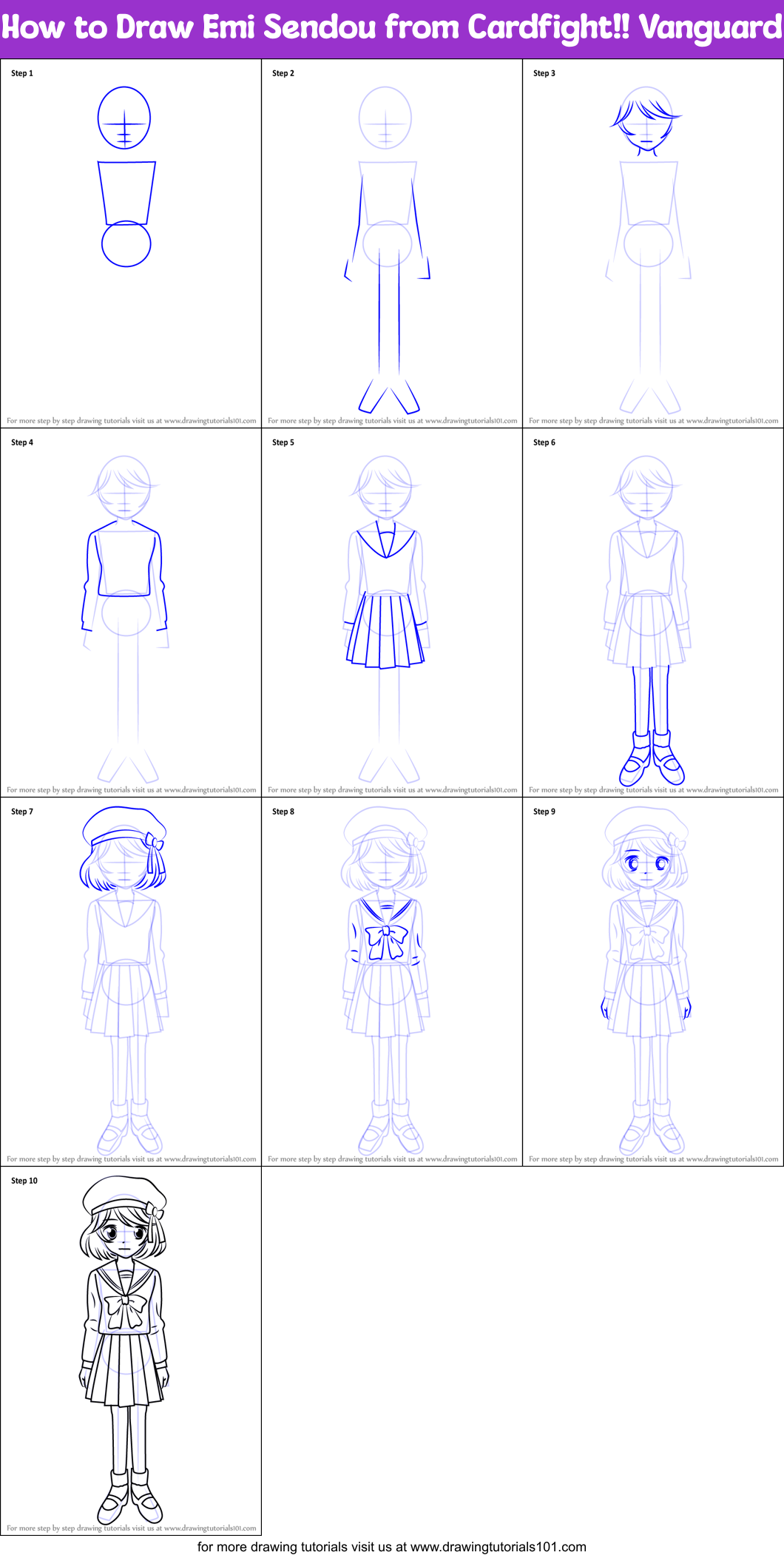 How to Draw Emi Sendou from Cardfight!! Vanguard Printable Step by Step