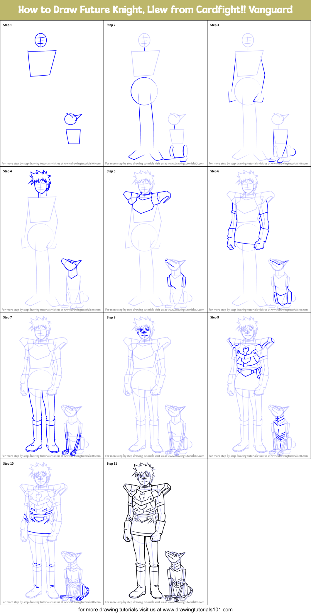How to Draw Future Knight, Llew from Cardfight!! Vanguard Printable Step by Step