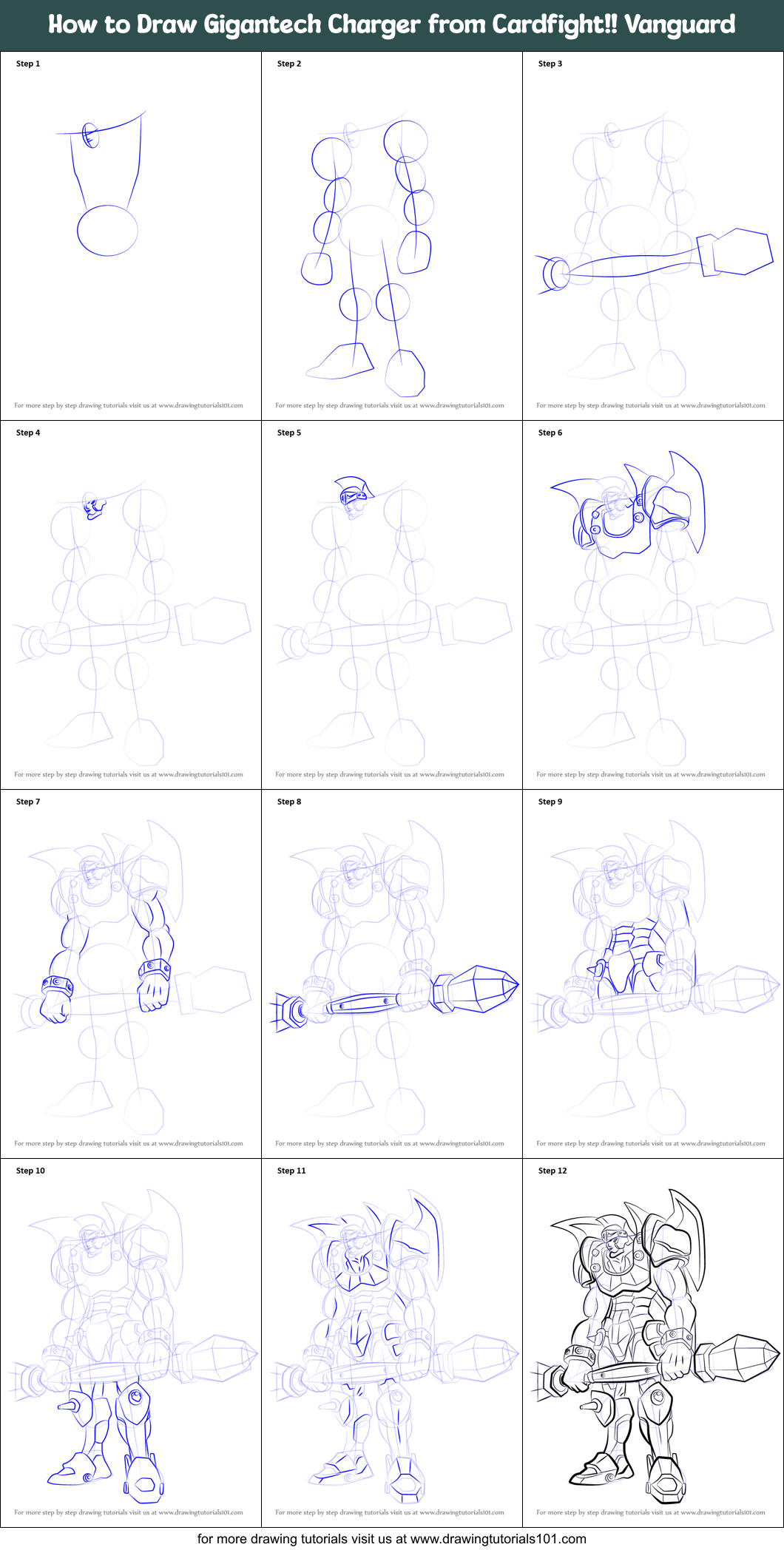 How to Draw Gigantech Charger from Cardfight!! Vanguard Printable Step by Step