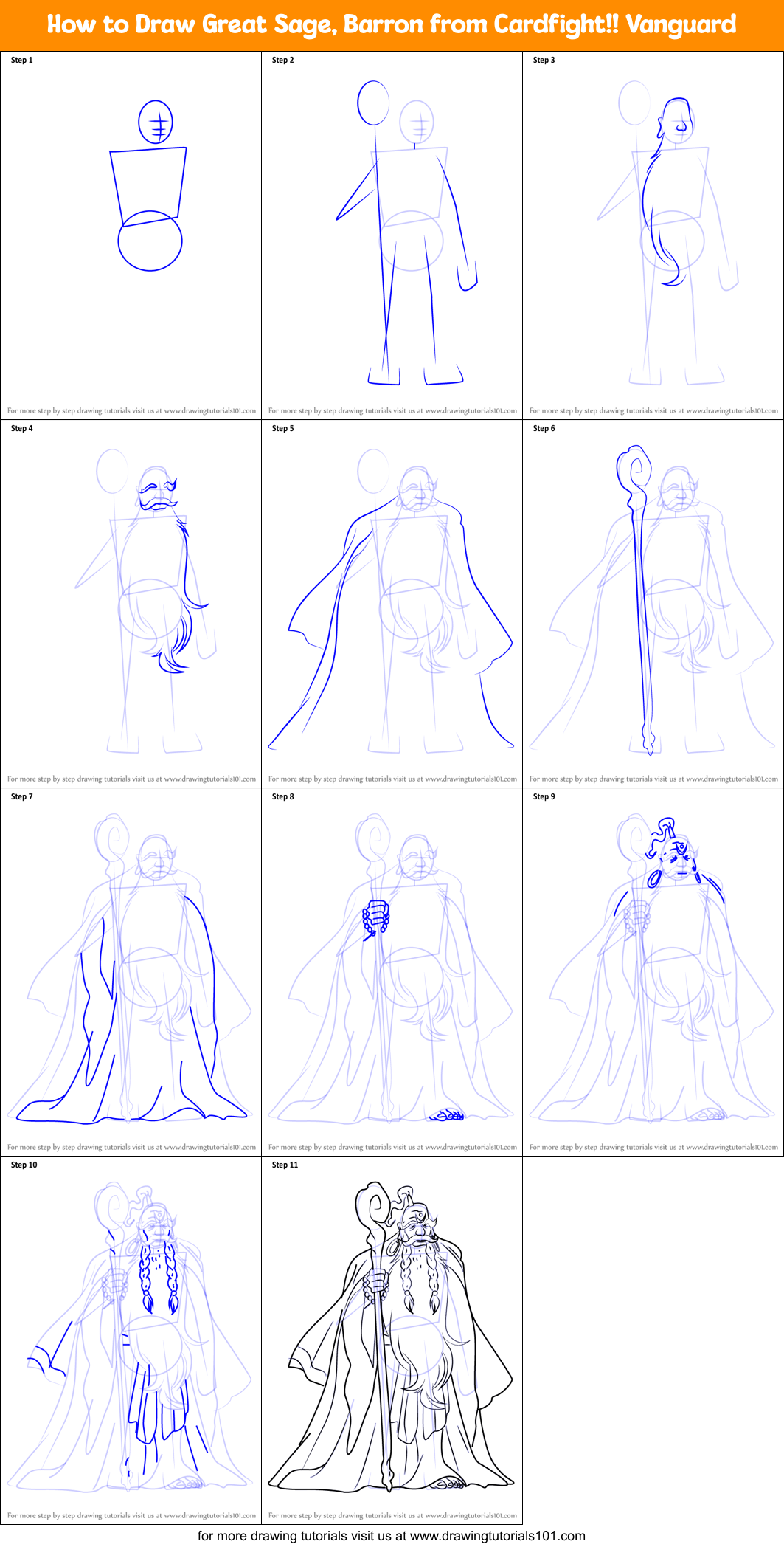 How to Draw Great Sage, Barron from Cardfight!! Vanguard Printable Step by Step