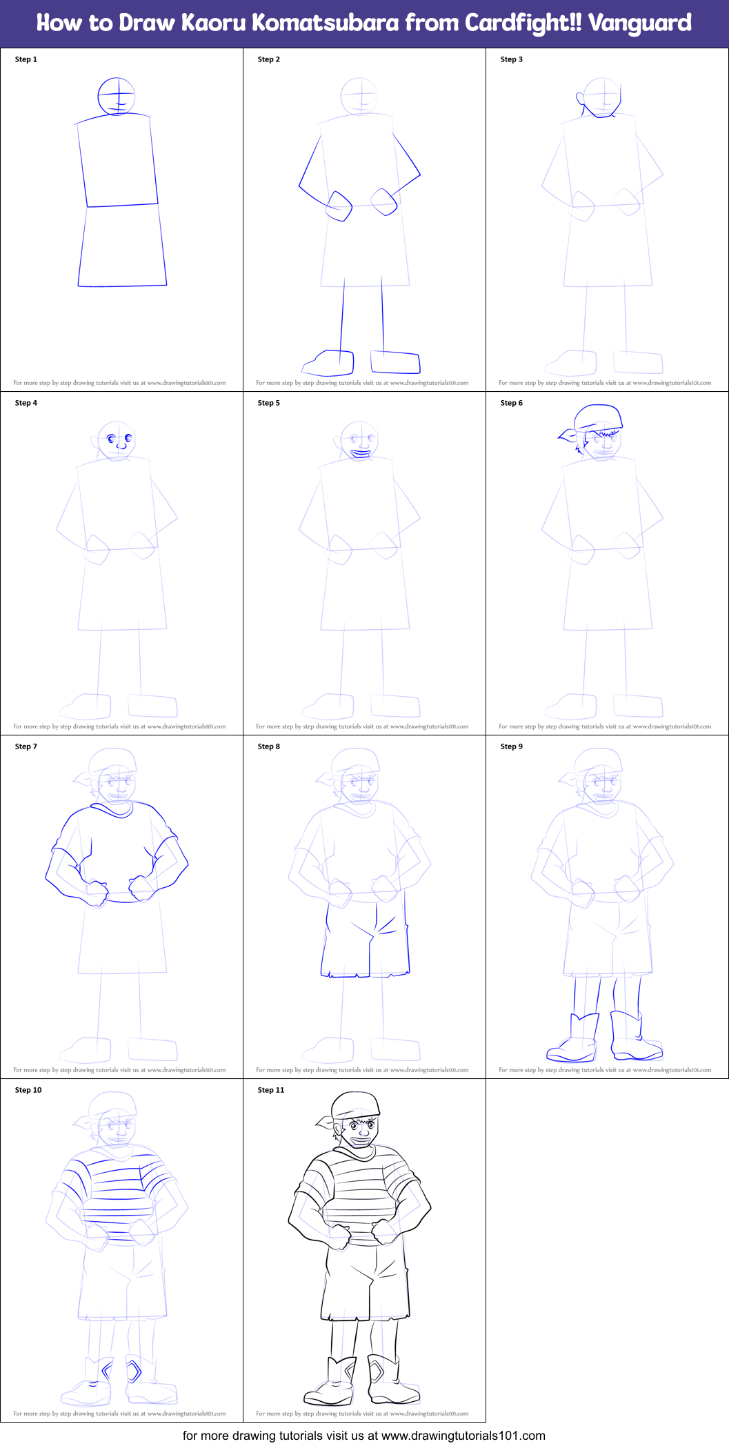 How to Draw Kaoru Komatsubara from Cardfight!! Vanguard Printable Step by Step