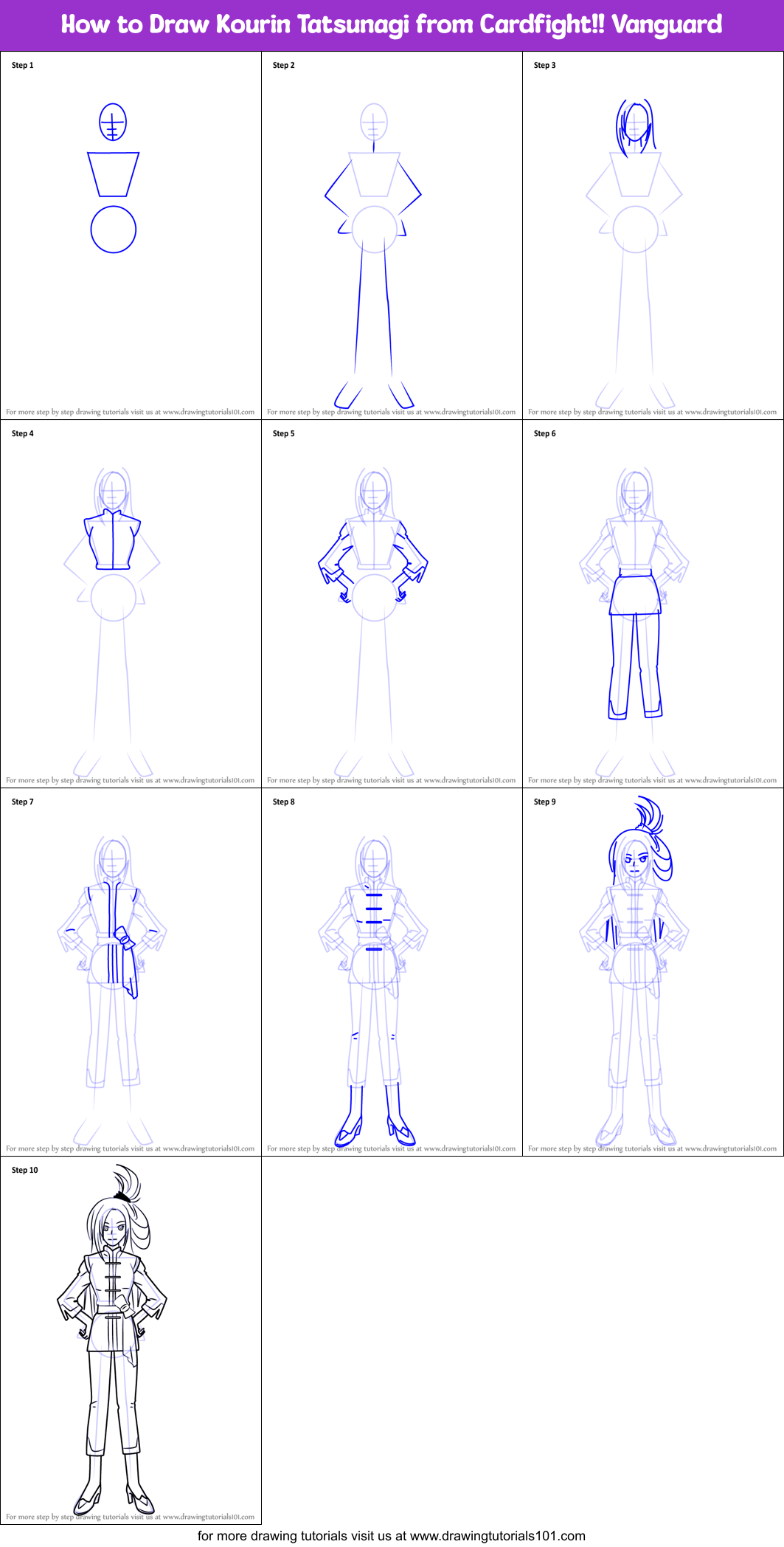 How to Draw Kourin Tatsunagi from Cardfight!! Vanguard Printable Step by Step