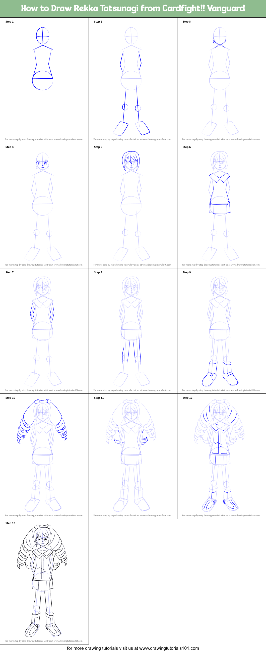 How to Draw Rekka Tatsunagi from Cardfight!! Vanguard Printable Step by Step