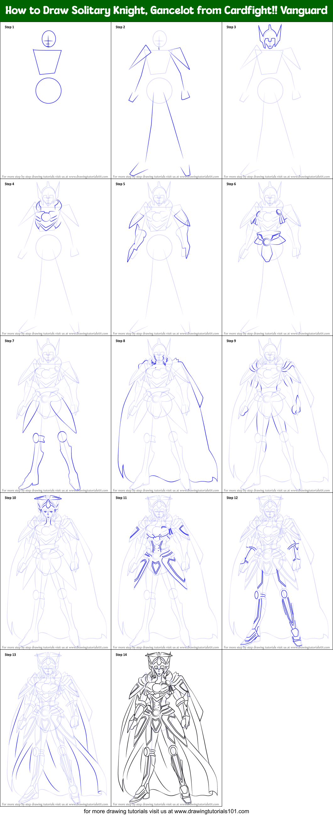How to Draw Solitary Knight, Gancelot from Cardfight!! Vanguard Printable Step by Step