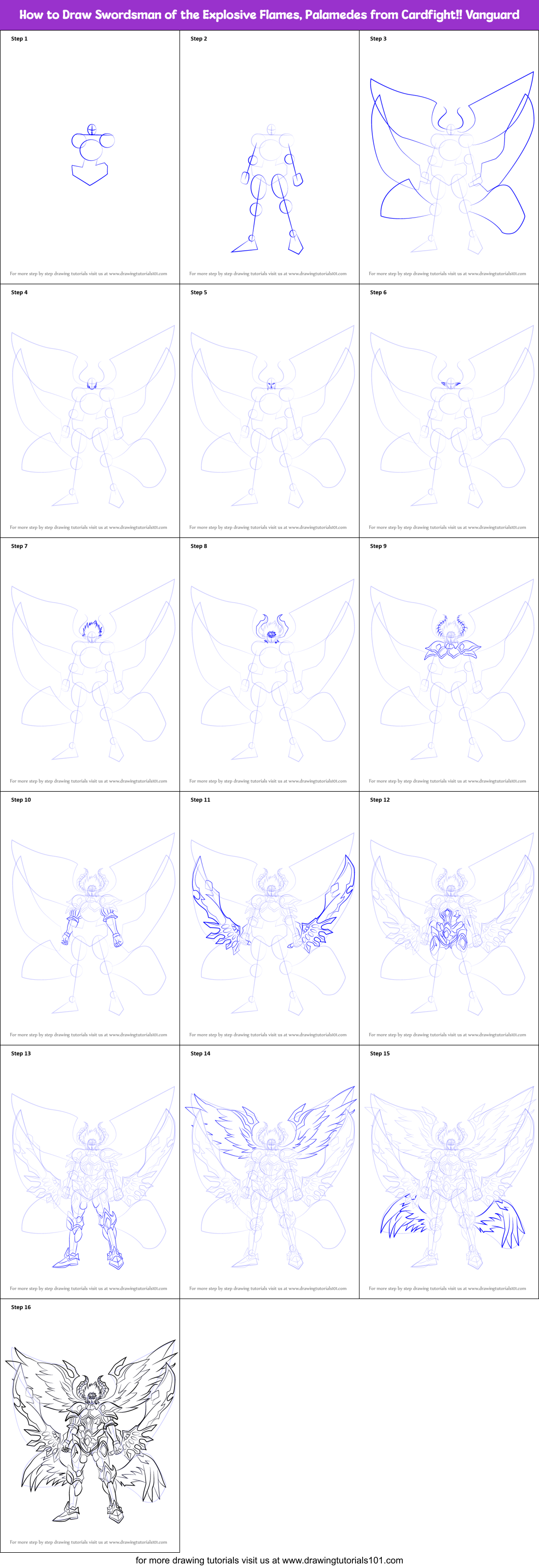 How to Draw Swordsman of the Explosive Flames, Palamedes from Cardfight!! Vanguard Printable Step by Step