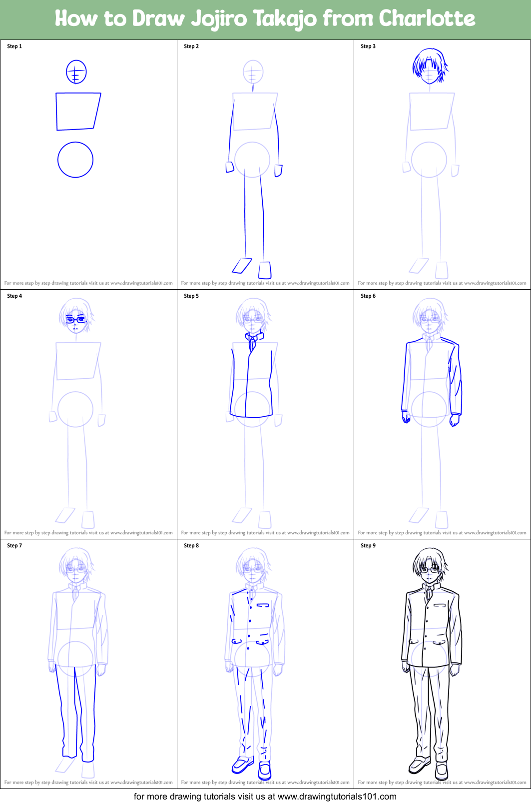 How to Draw Jojiro Takajo from Charlotte Printable Step by Step