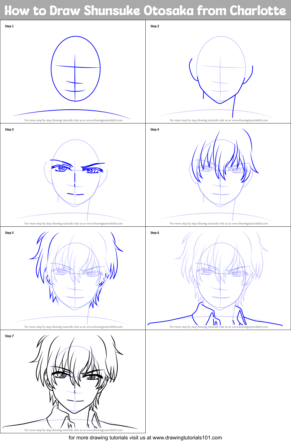 How to Draw Shunsuke Otosaka from Charlotte Printable Step by Step
