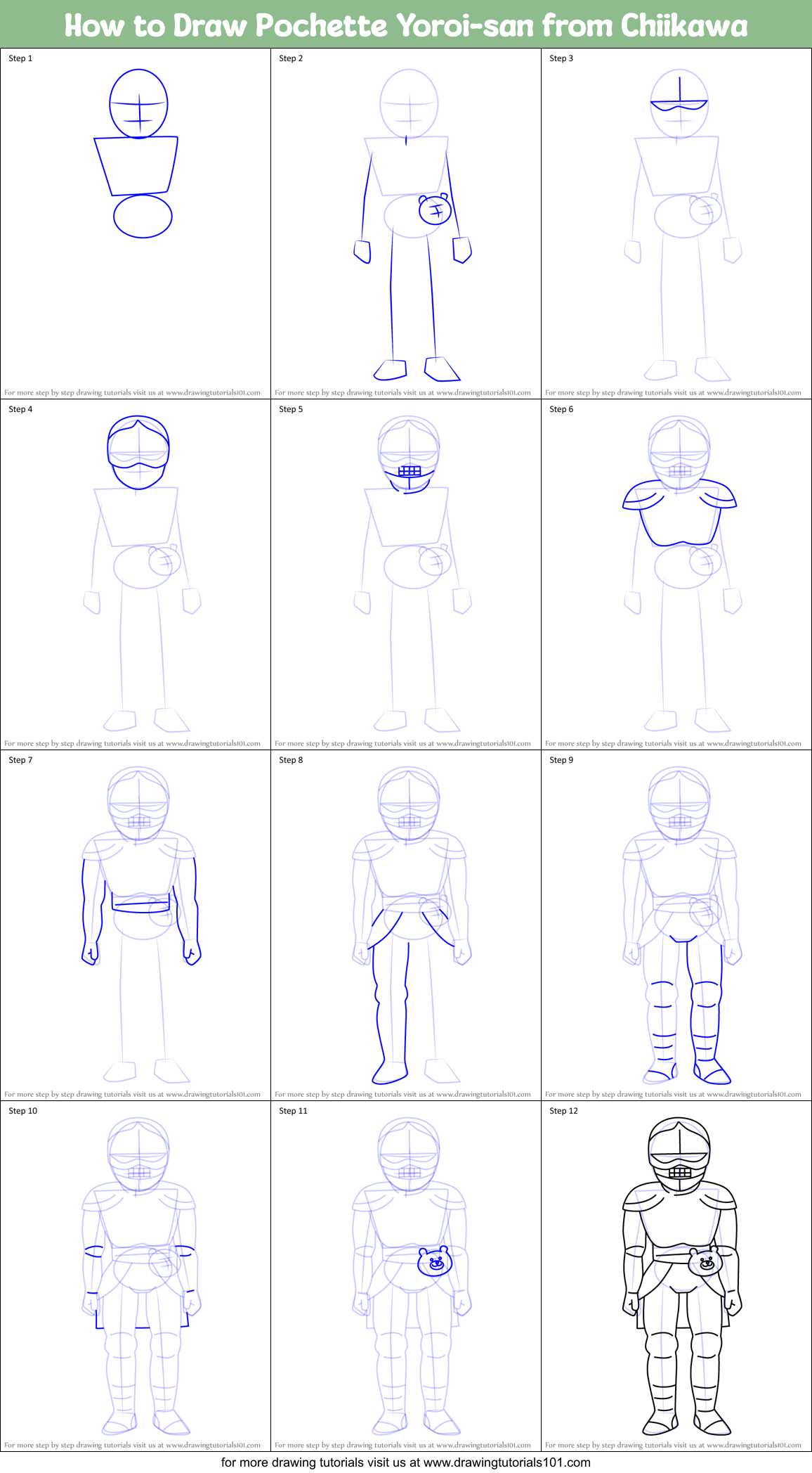 How to Draw Pochette Yoroi-san from Chiikawa Printable Step by Step