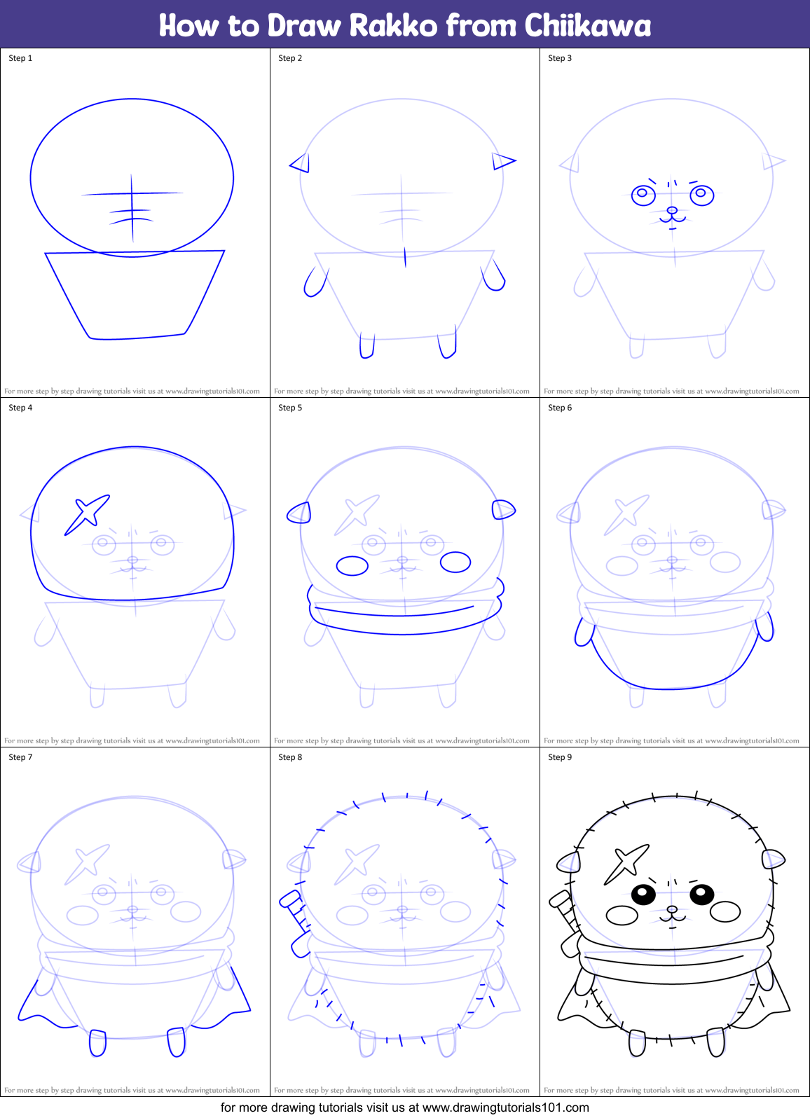 How to Draw Rakko from Chiikawa Printable Step by Step