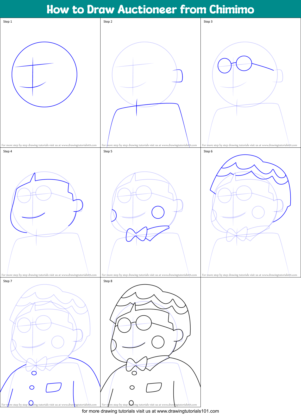 How to Draw Auctioneer from Chimimo Printable Step by Step