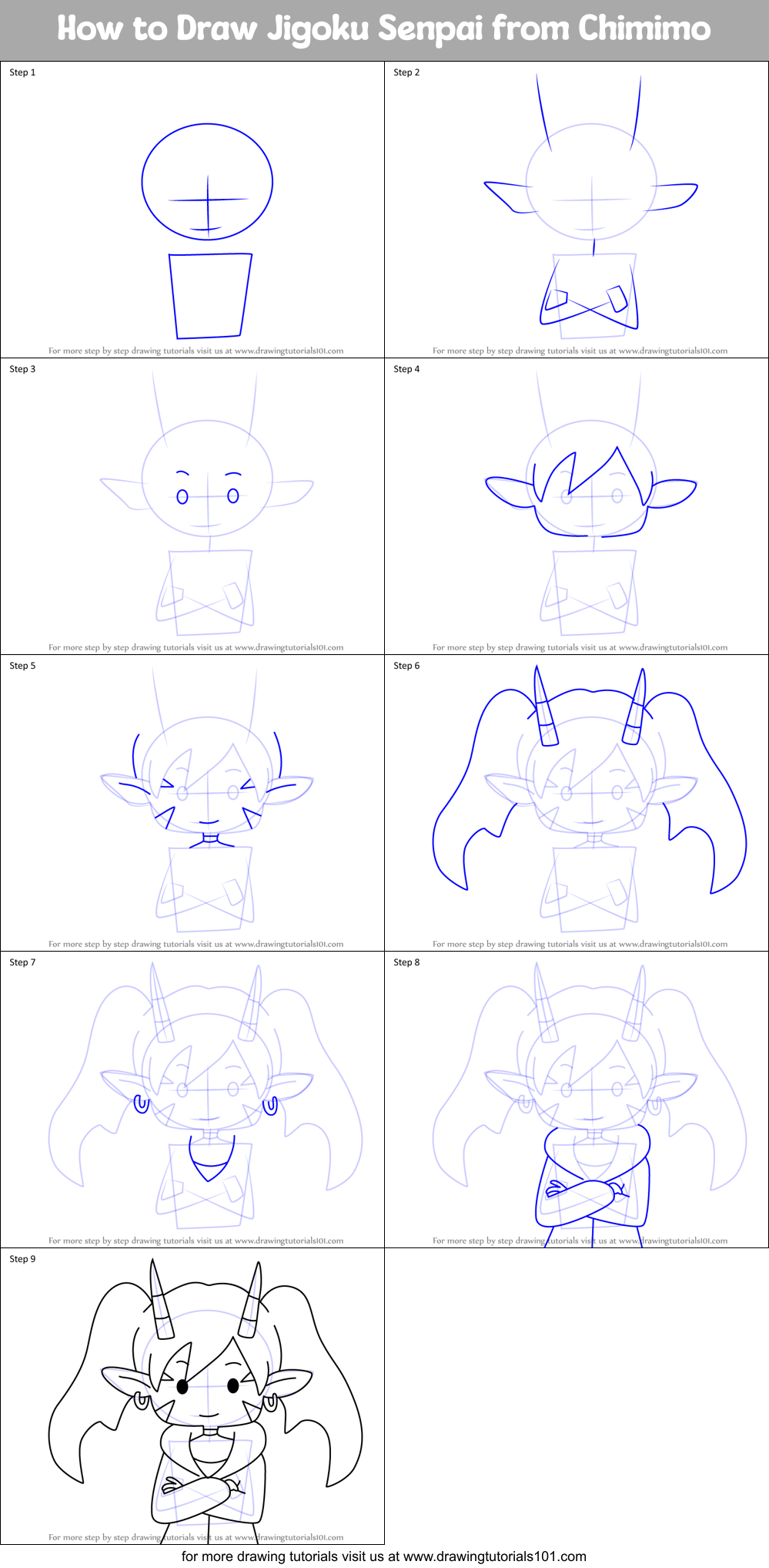How to Draw Jigoku Senpai from Chimimo Printable Step by Step