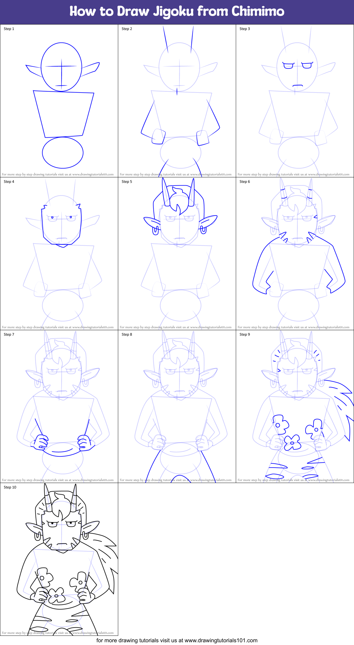 How to Draw Jigoku from Chimimo Printable Step by Step