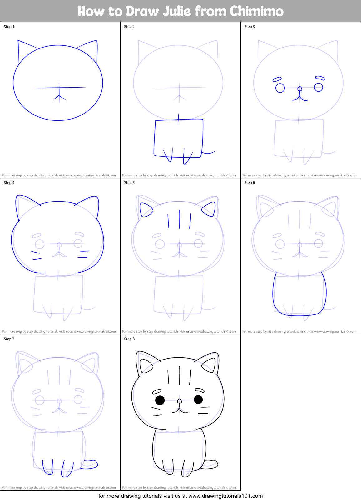 How to Draw Julie from Chimimo Printable Step by Step