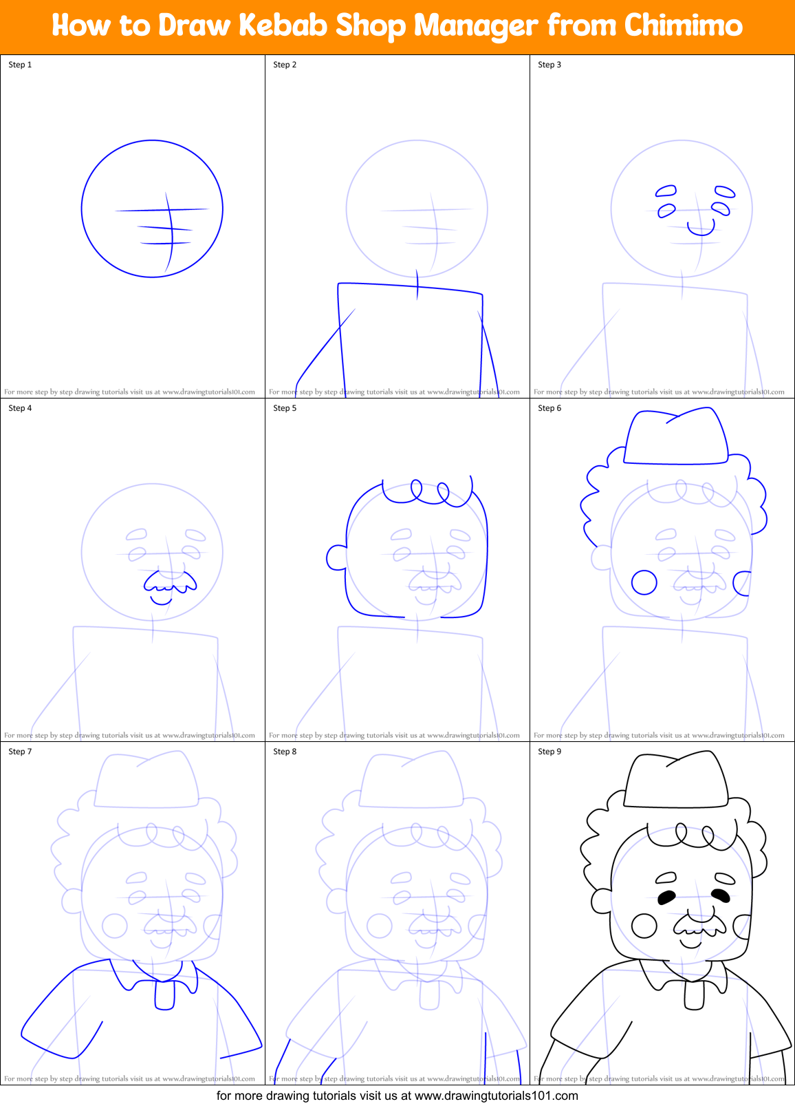 How to Draw Kebab Shop Manager from Chimimo Printable Step by Step