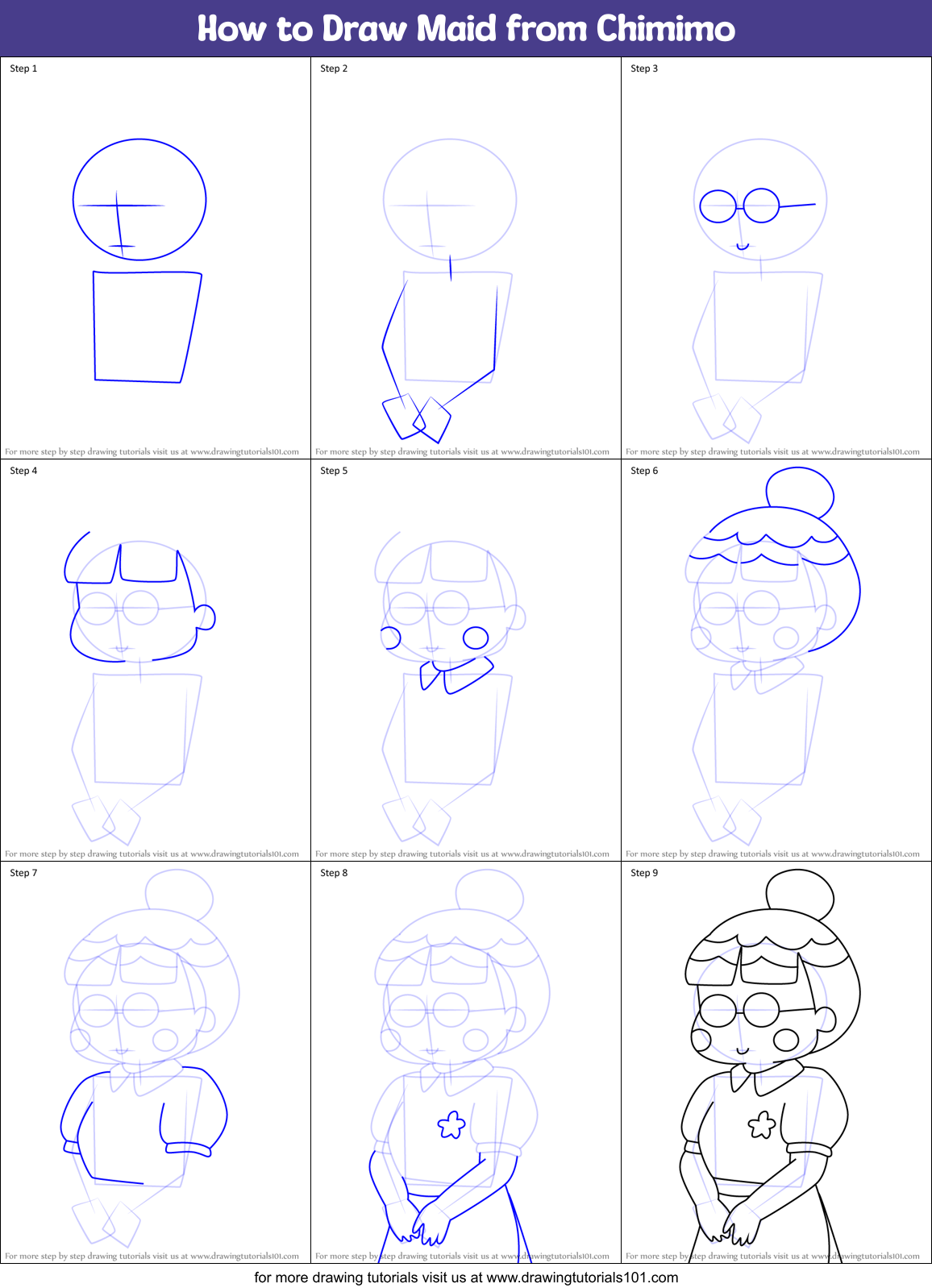 How to Draw Maid from Chimimo Printable Step by Step