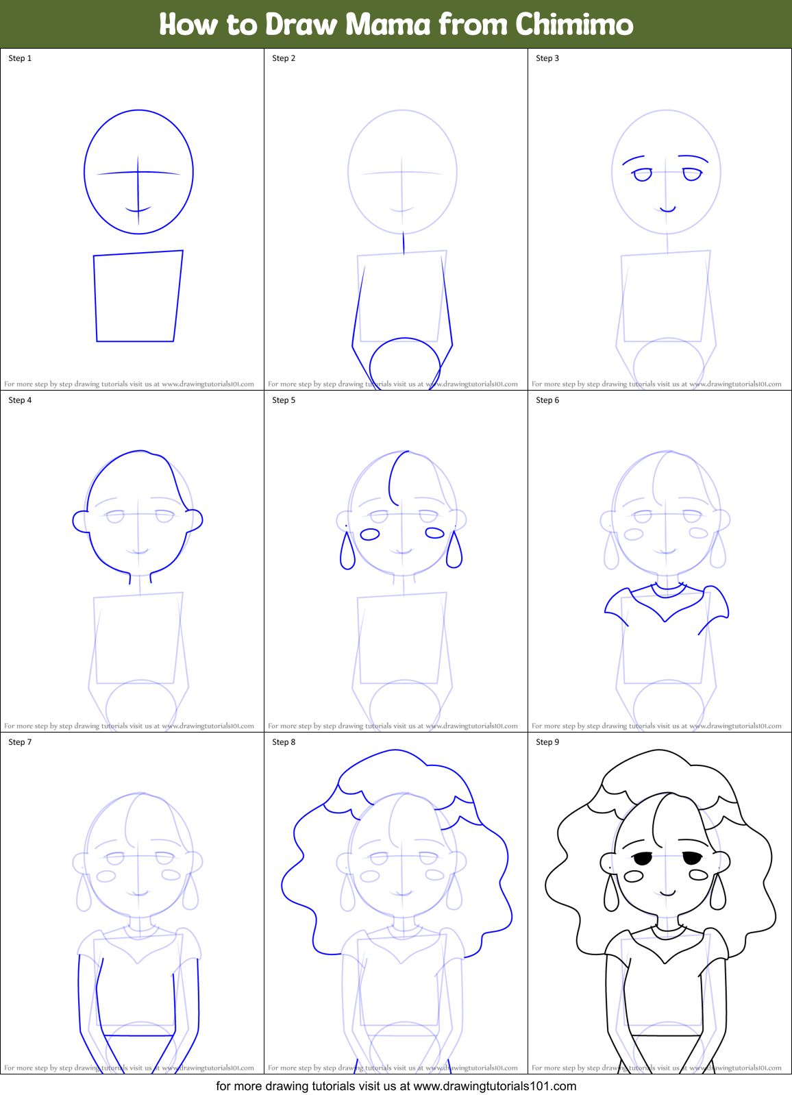 How to Draw Mama from Chimimo Printable Step by Step