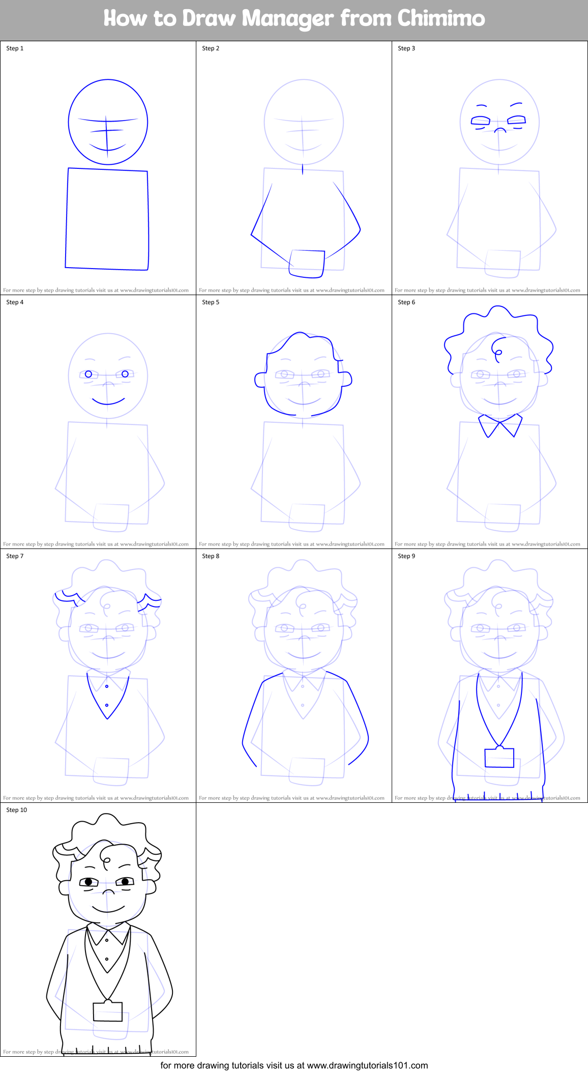 How to Draw Manager from Chimimo Printable Step by Step