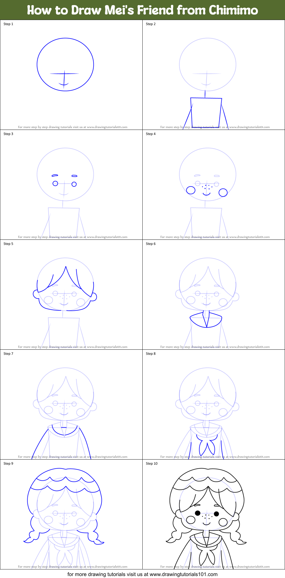 How to Draw Mei's Friend from Chimimo Printable Step by Step