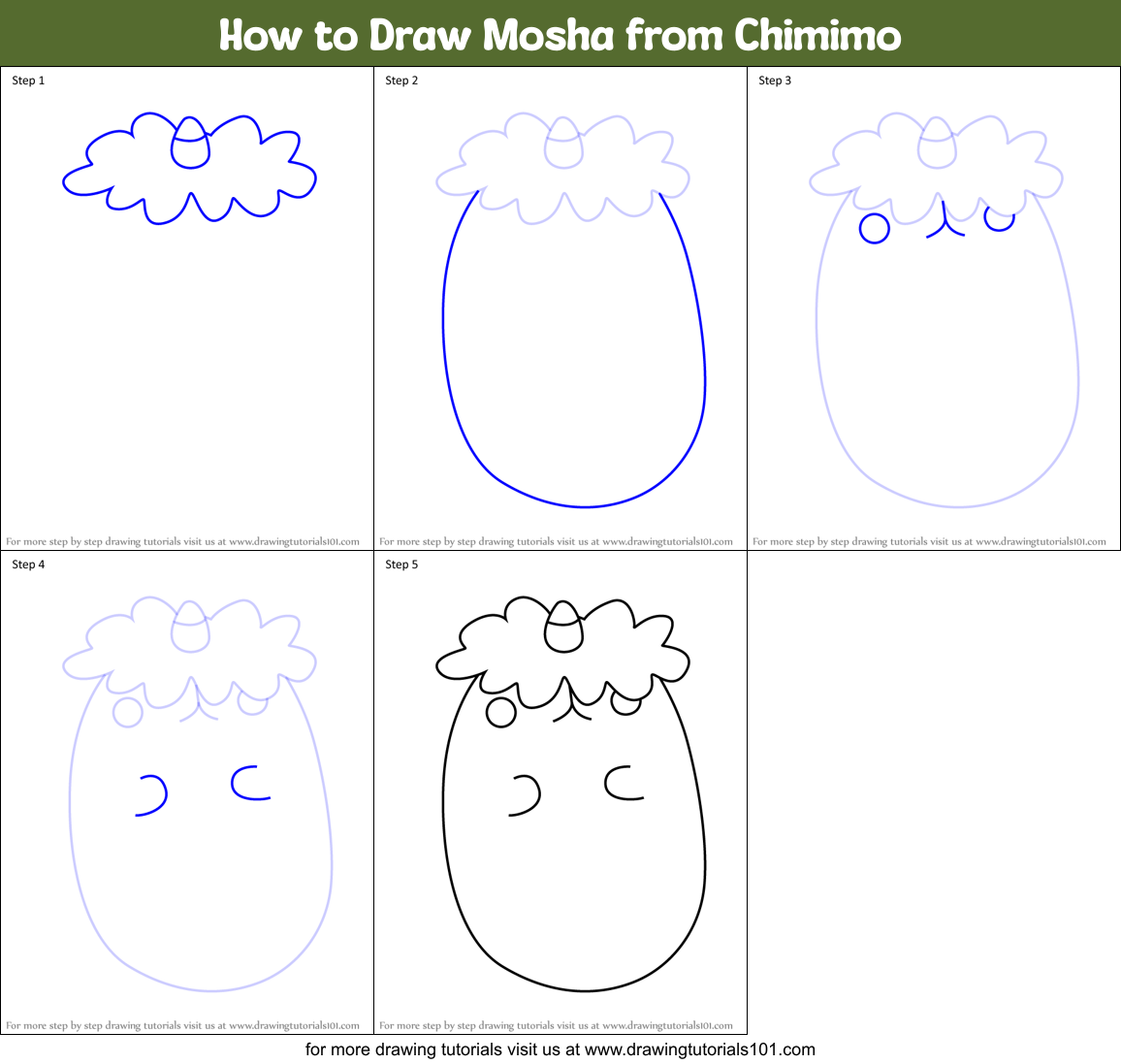 How to Draw Mosha from Chimimo Printable Step by Step