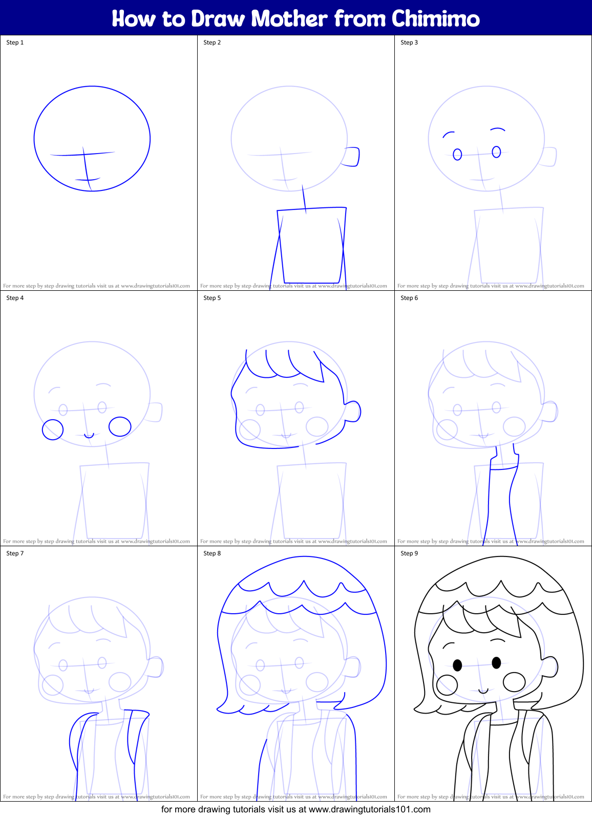 How to Draw Mother from Chimimo Printable Step by Step