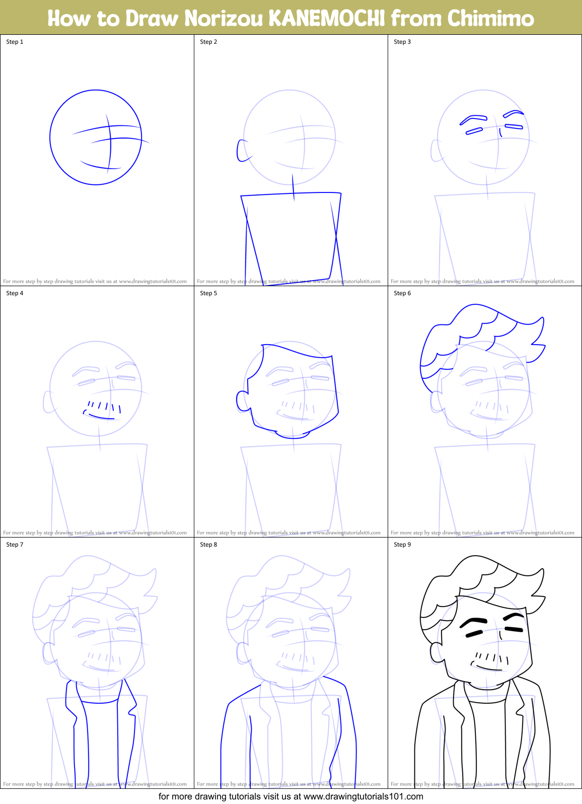 How to Draw Norizou KANEMOCHI from Chimimo Printable Step by Step