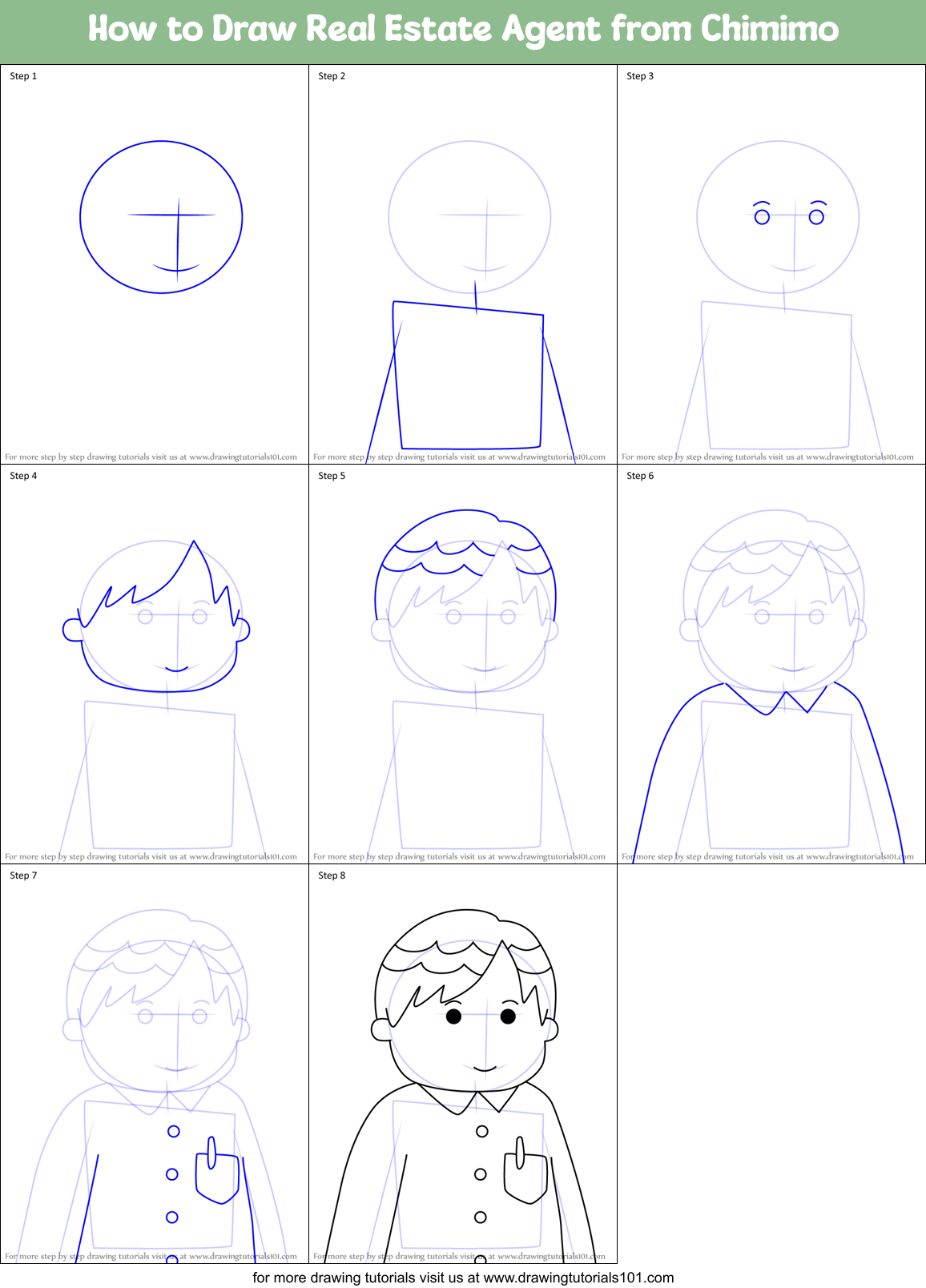 How to Draw Real Estate Agent from Chimimo Printable Step by Step