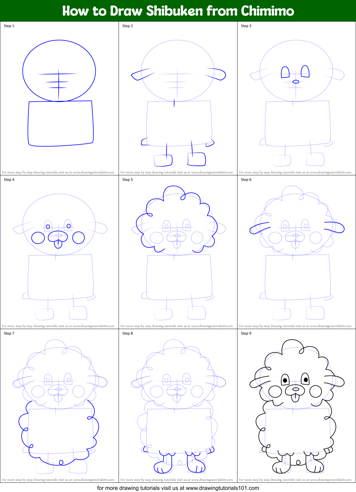 How to Draw Shibuken from Chimimo Printable Step by Step