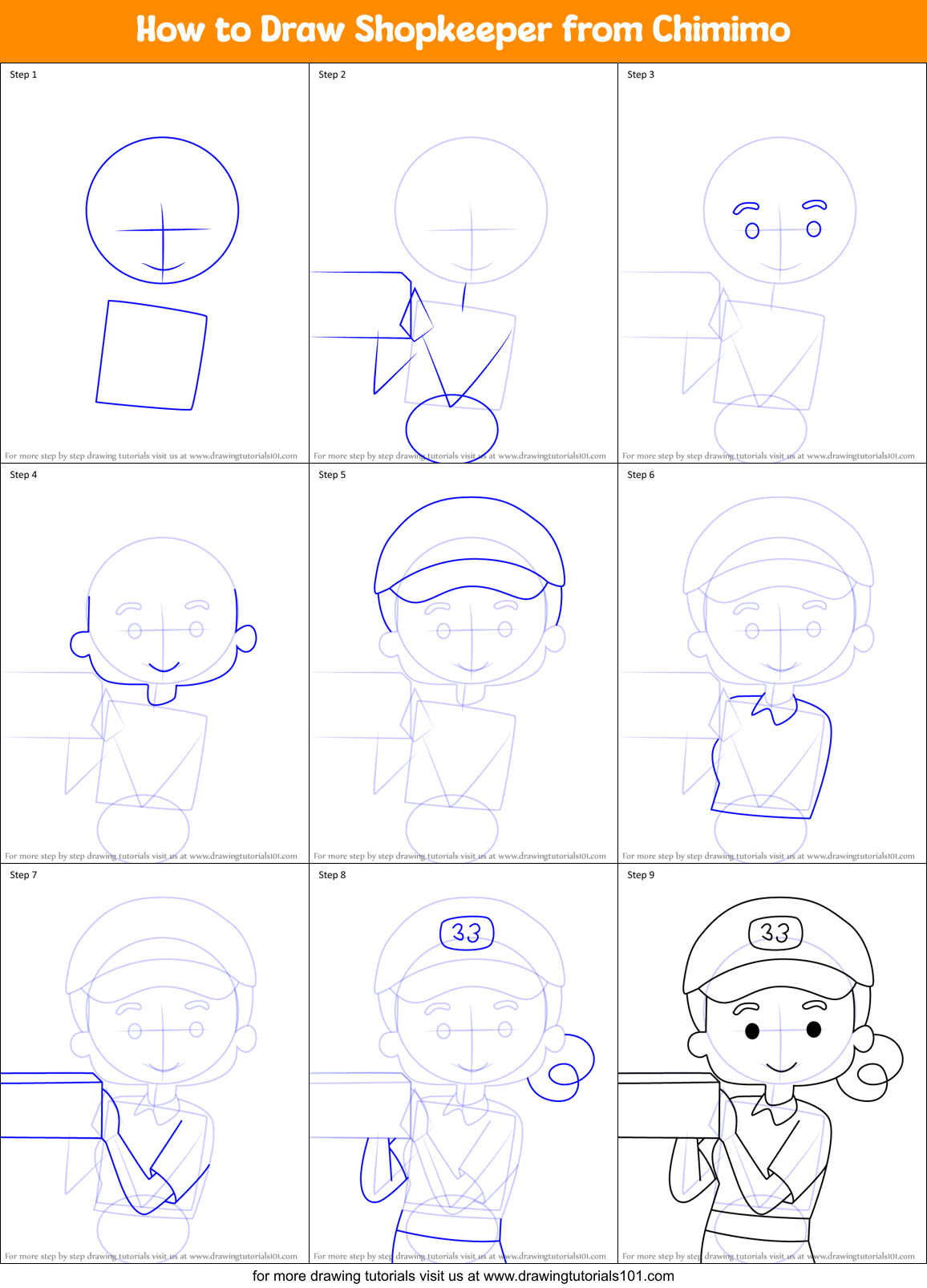 How to Draw Shopkeeper from Chimimo Printable Step by Step