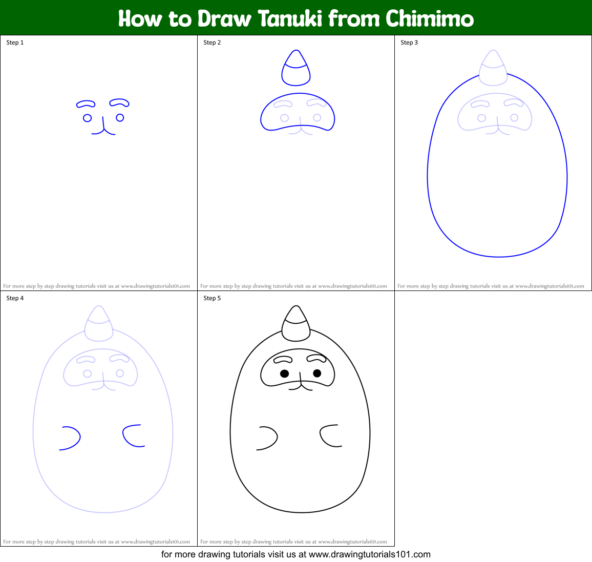 How to Draw Tanuki from Chimimo Printable Step by Step