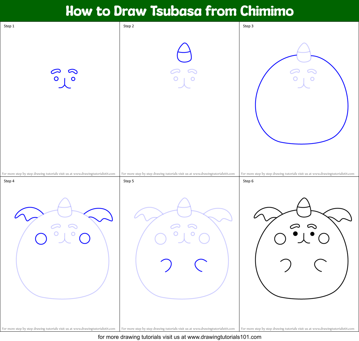 How to Draw Tsubasa from Chimimo Printable Step by Step