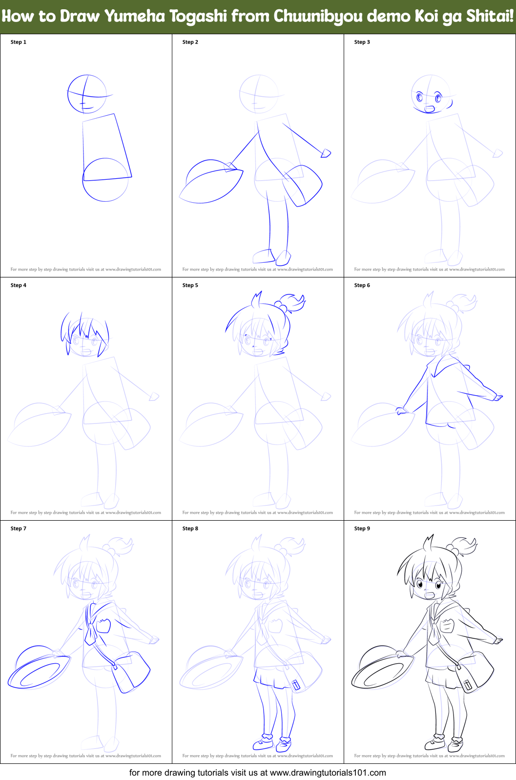 How to Draw Yumeha Togashi from Chuunibyou demo Koi ga Shitai! Printable Step by Step