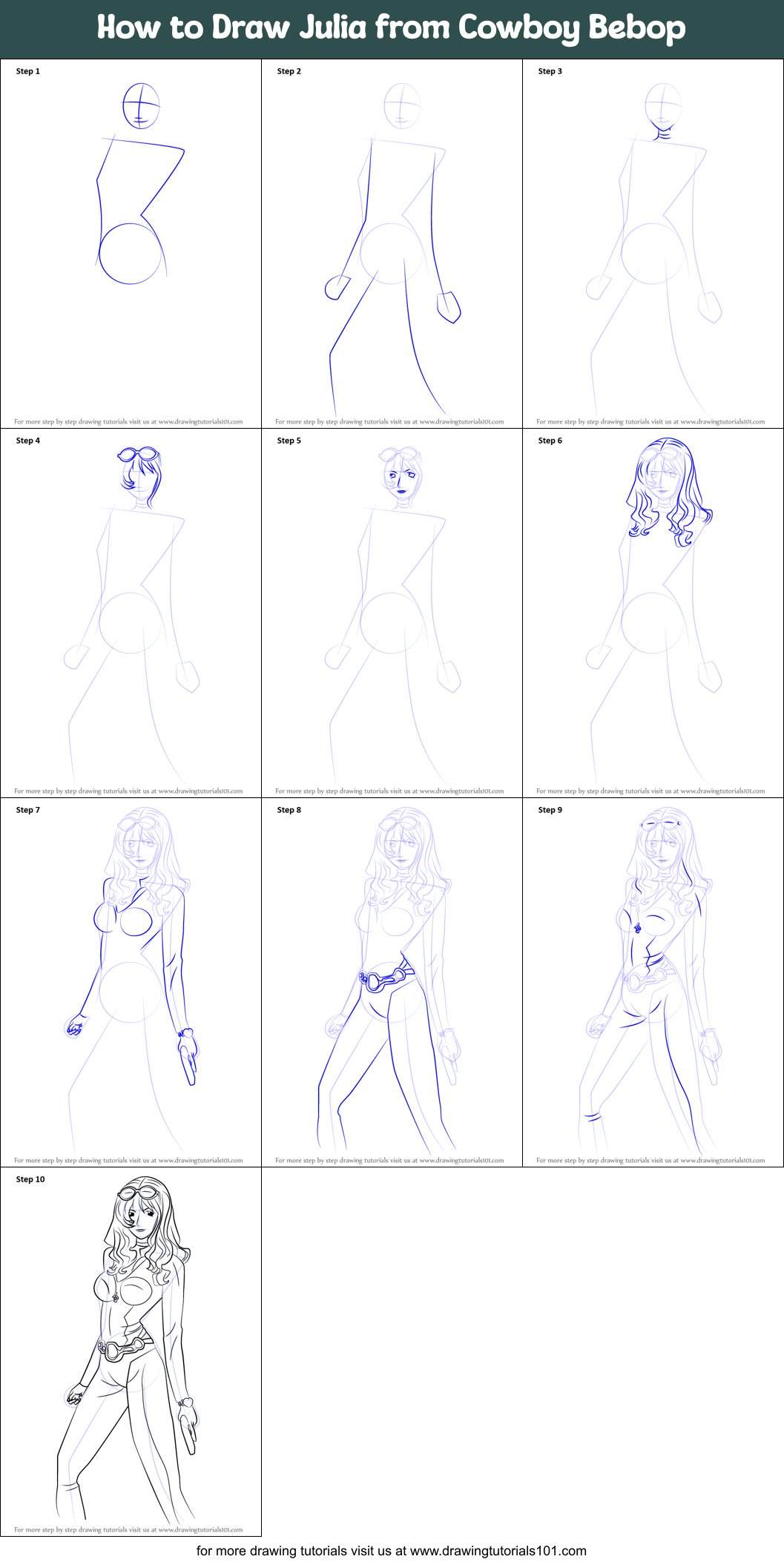 How to Draw Julia from Cowboy Bebop Printable Step by Step