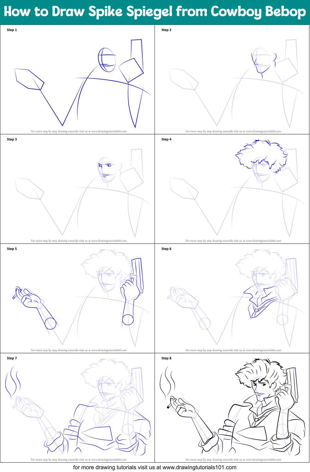 How to Draw Spike Spiegel from Cowboy Bebop Printable Step by Step