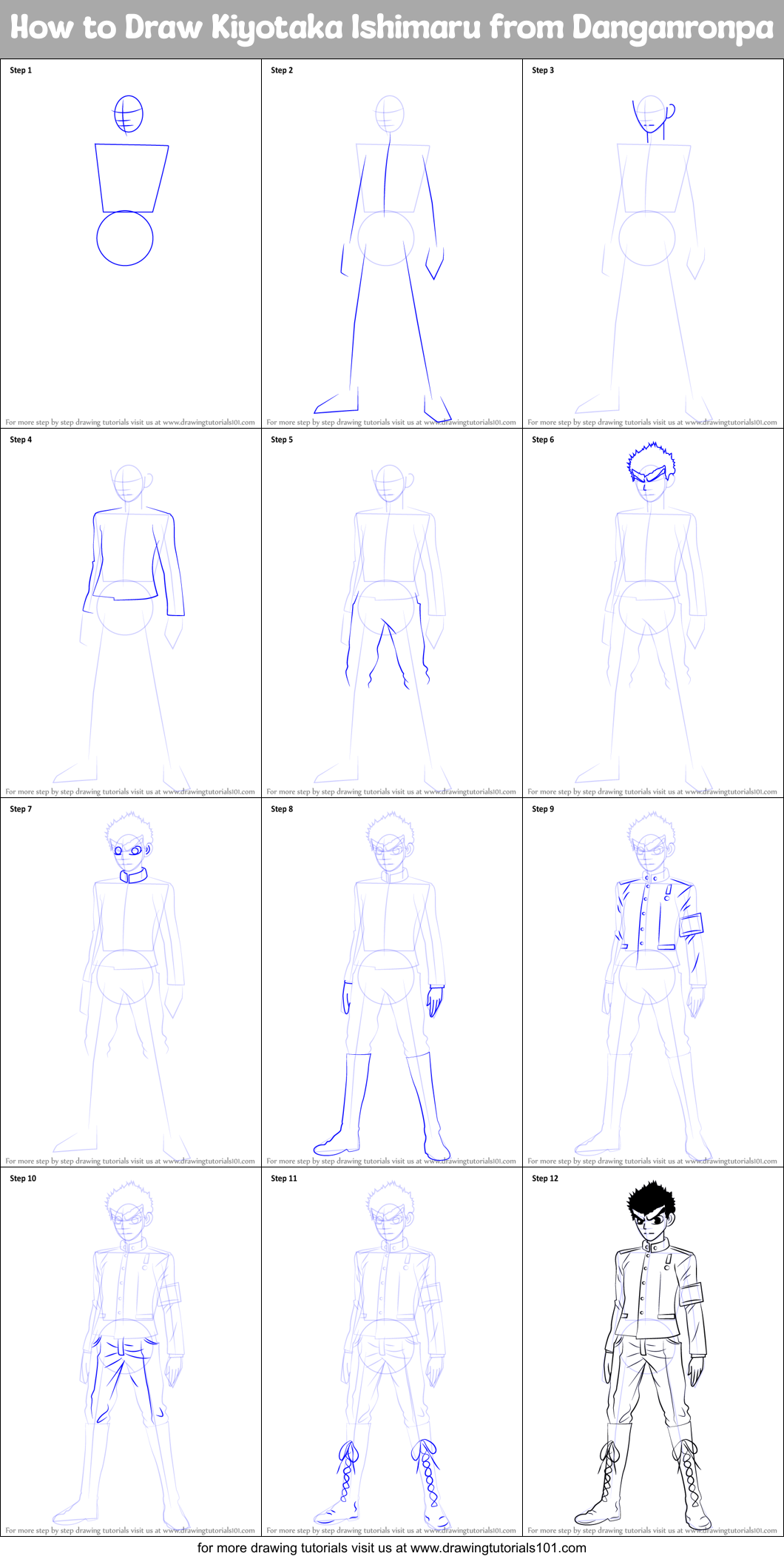 How to Draw Kiyotaka Ishimaru from Danganronpa Printable Step by Step