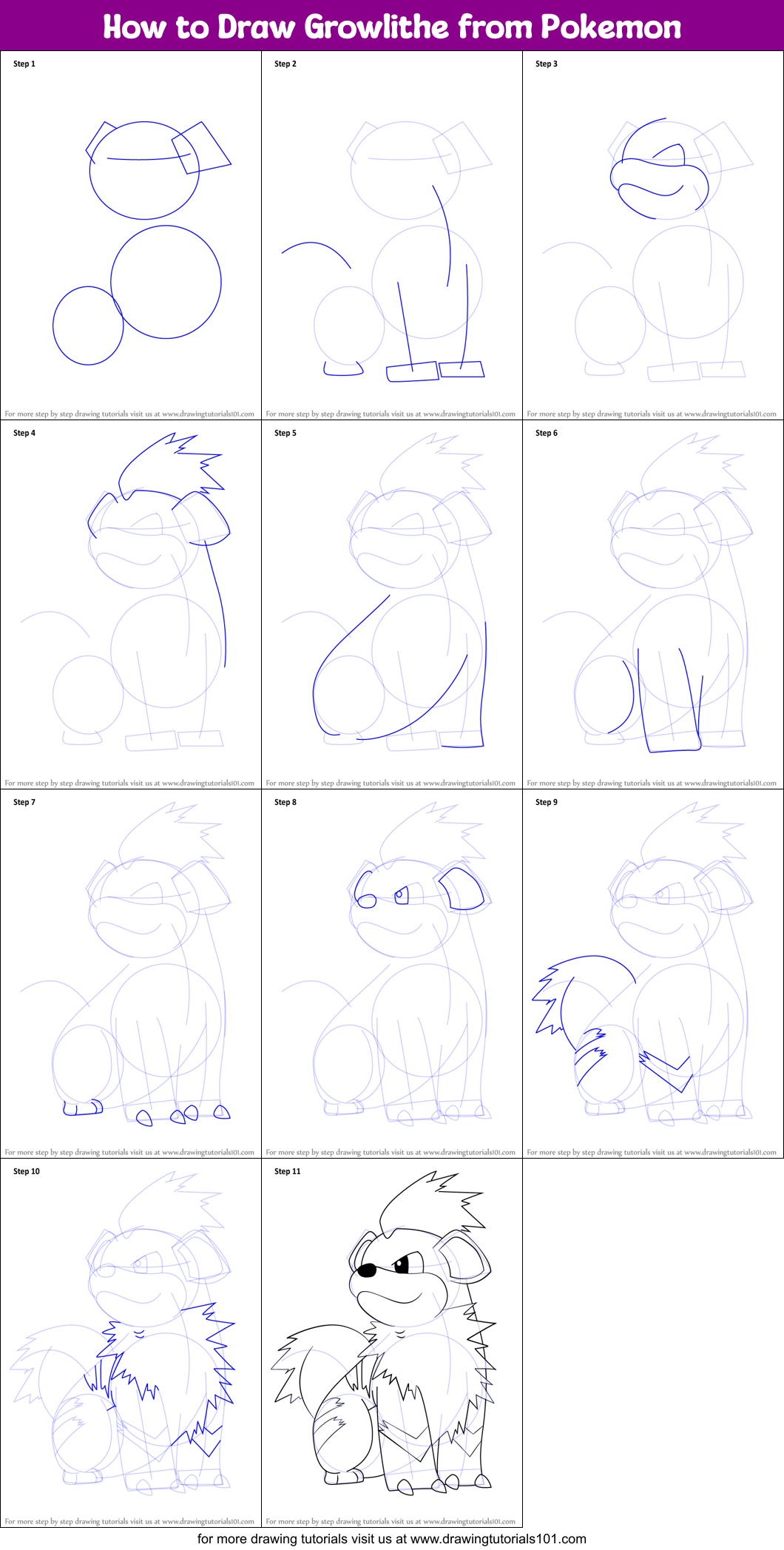  How to Draw Growlithe from Pokemon printable step by step 