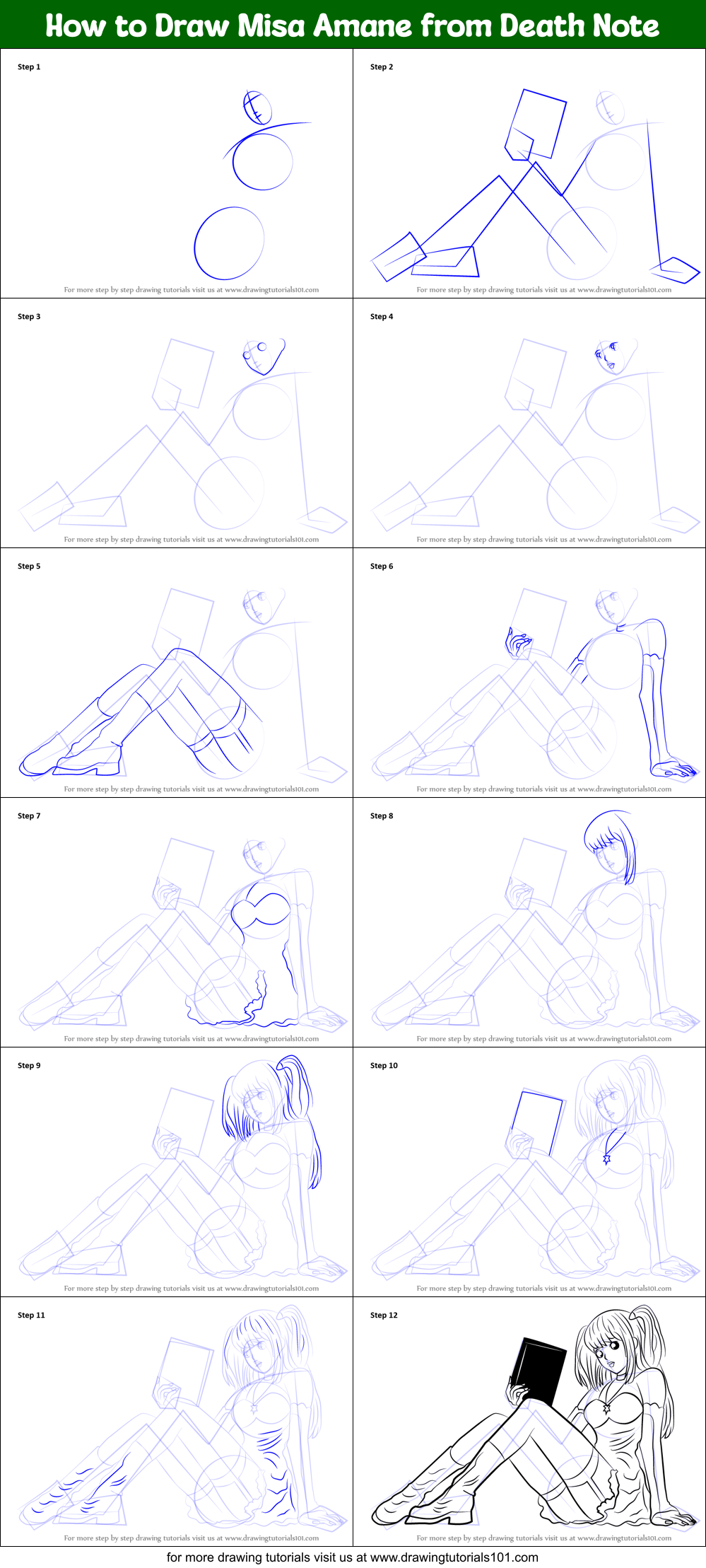 How to Draw Misa Amane from Death Note Printable Step by Step