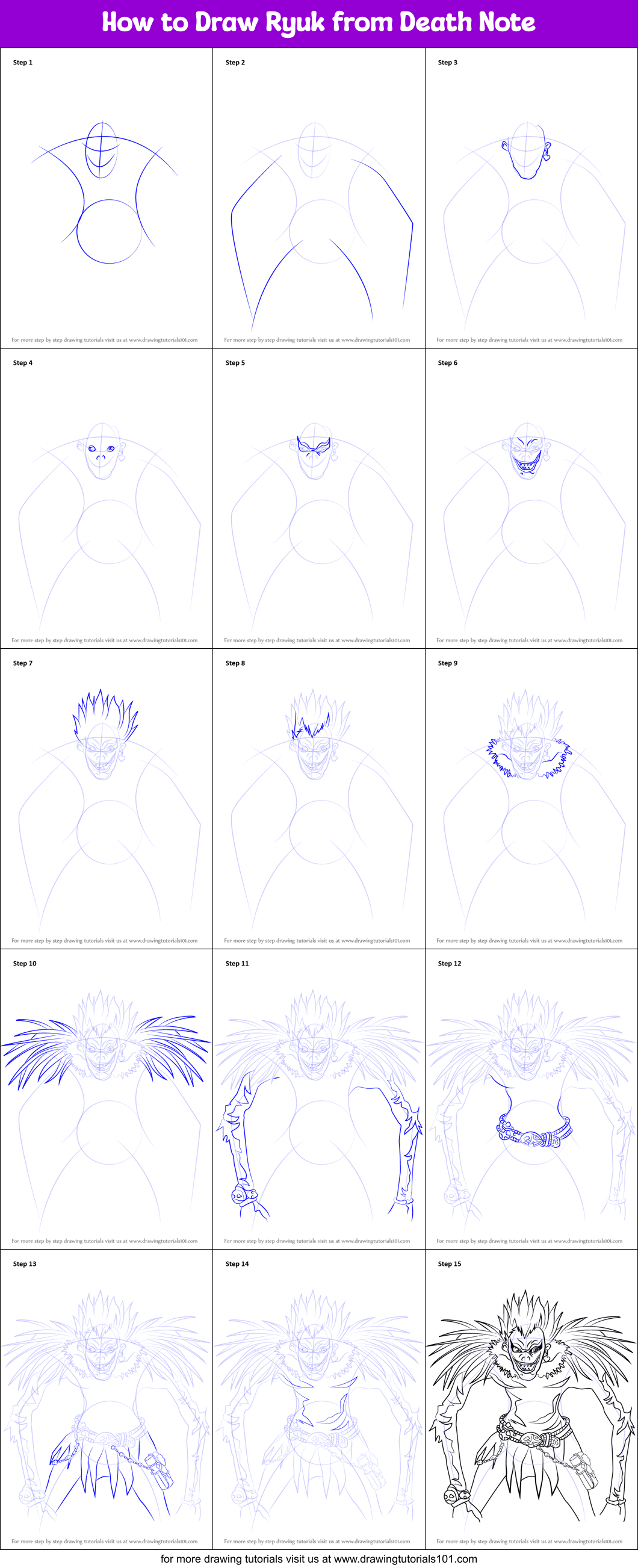 How to Draw Ryuk from Death Note Printable Step by Step