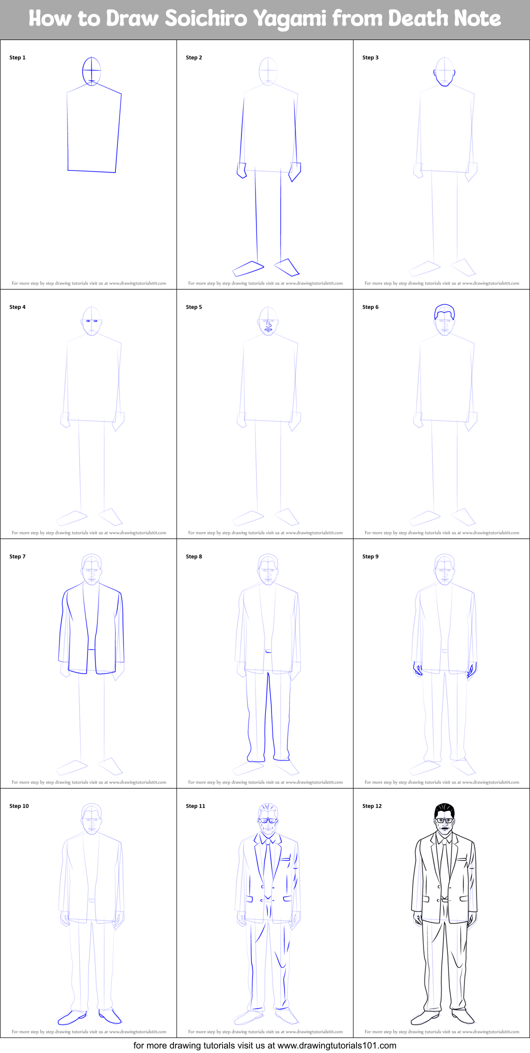 How to Draw Soichiro Yagami from Death Note Printable Step by Step